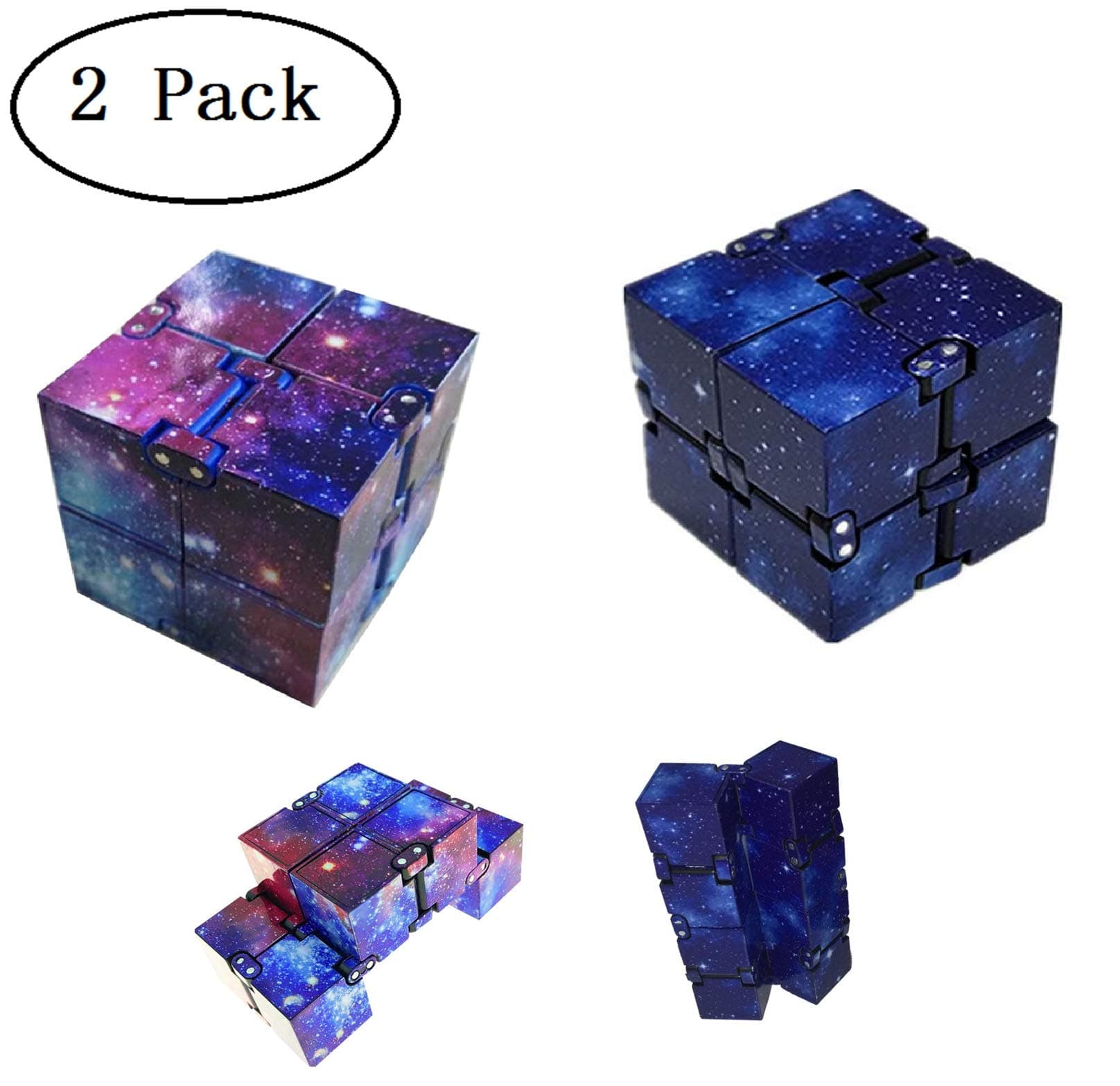CANDYL 2PCS Infinity Cube Fidget for Kids Adults ,Cool Mini Gadget Spinner Best for Stress and Anxiety Relief and Kill Time Toys Infinite Cube for Add ADHD Desk Toy Ideal Gift (Galaxy &Blue Galaxy)