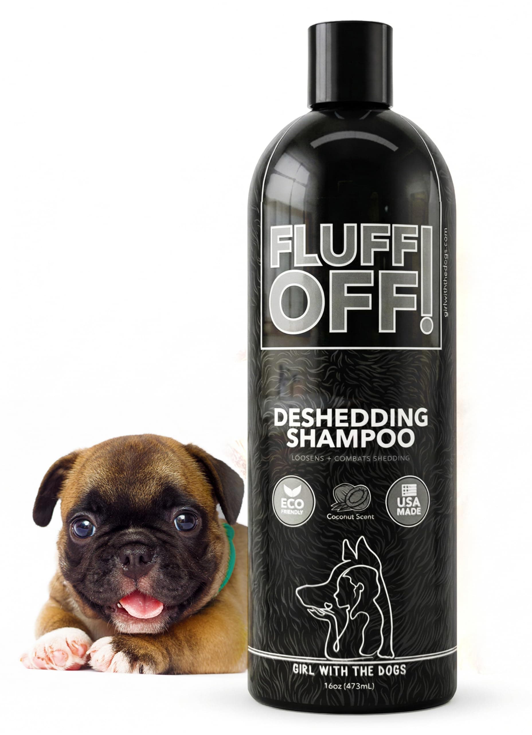 Girl With The Dogs Fluff Off! by, Natural Deshedding Dog & Cat Shampoo, 16 Oz, Made in USA, 8 Wks+