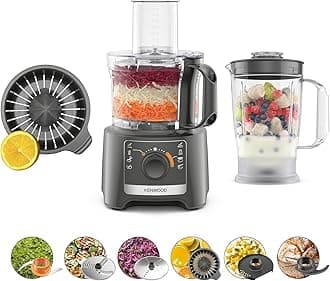 Kenwood MultiPro Compact FDP31.170GY, Food Processor with Blending Blade, Kneading Function, and Slicing Disc, 1.2L Blender, 2 Speeds + Pulse, 2.1L Bowl, 800W, Grey