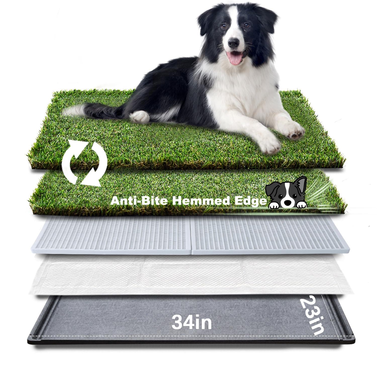 Dog Grass pad with Tray Large Dog Litter Box Toilet 34”×23”, 2×Artificial Grass for Dogs,Pee pad, Realistic, Bite Resistance Turf, Less Stink, Potty for Balcony,