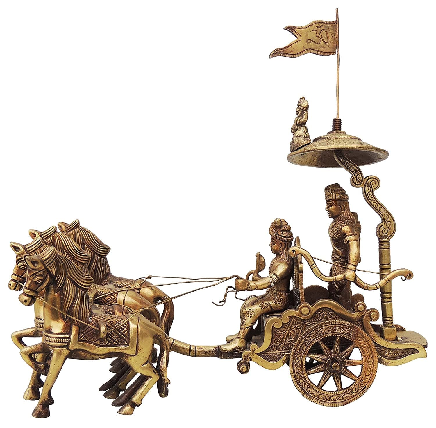 FASHERATI Brass Showpiece Arjun Rath Statue (10" x 7" x 9.5", Brass Antique) Arjun rath Brass/Krishna Arjun rath Statue/Arjun Krishna rath/Krishna Arjun rath Idol/mahabharat Arjun rath