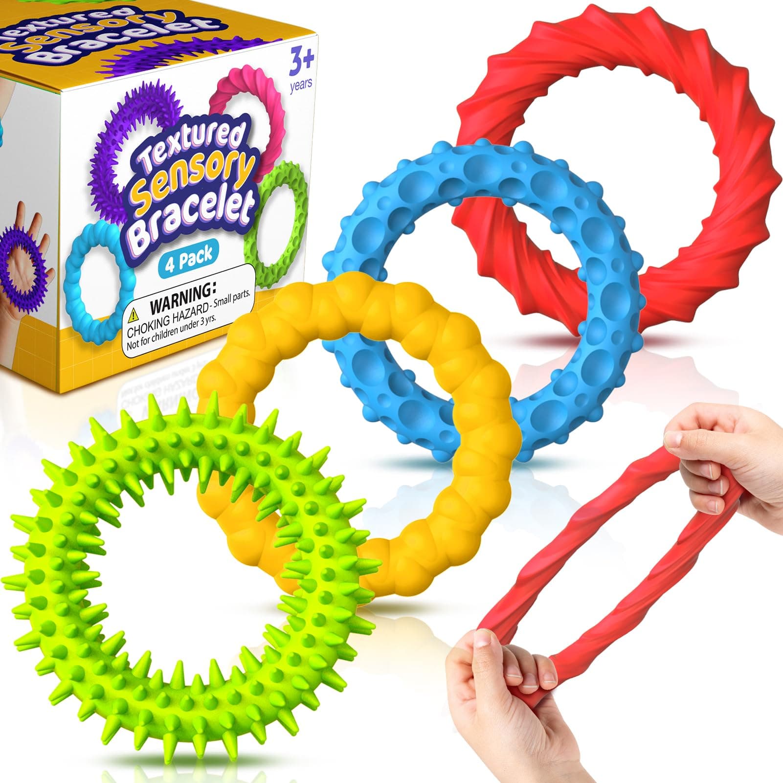 Sensory Fidget Toys for Kids Adults - 4 Pack Stretchy Fidget Toys Bracelet | Texture & Calming Autism Sensory Toys for Special Needs Autistic Children Classroom Fidgets| Easter Basket Stuffers