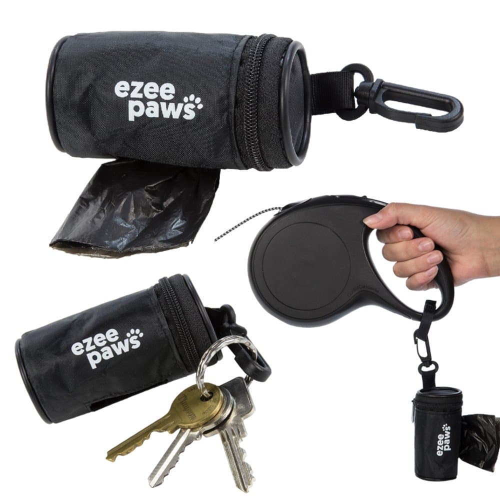 Ezee Paws Dog Poo Waste Bag Holder Dispenser With Lead Attachement and Key Clip