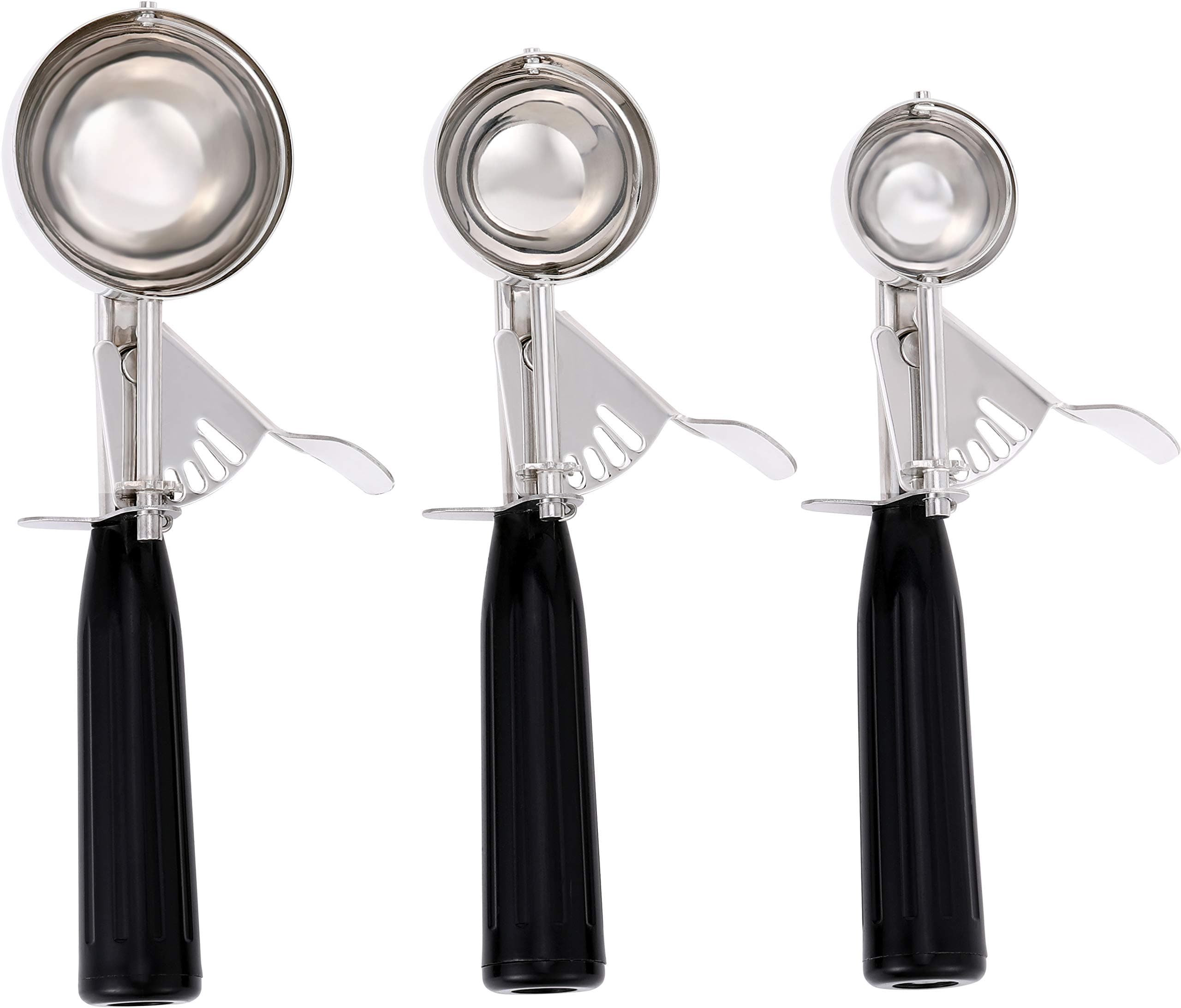 Apexstone Cookie Scoop Set of 3, Cupcake Scoops for Baking Set of 3, 3-Pack Stainless Steel Cookie Scoop Set, Ice Cream Scoop Set of 3 with Trigger Include Small, Medium, Large Size