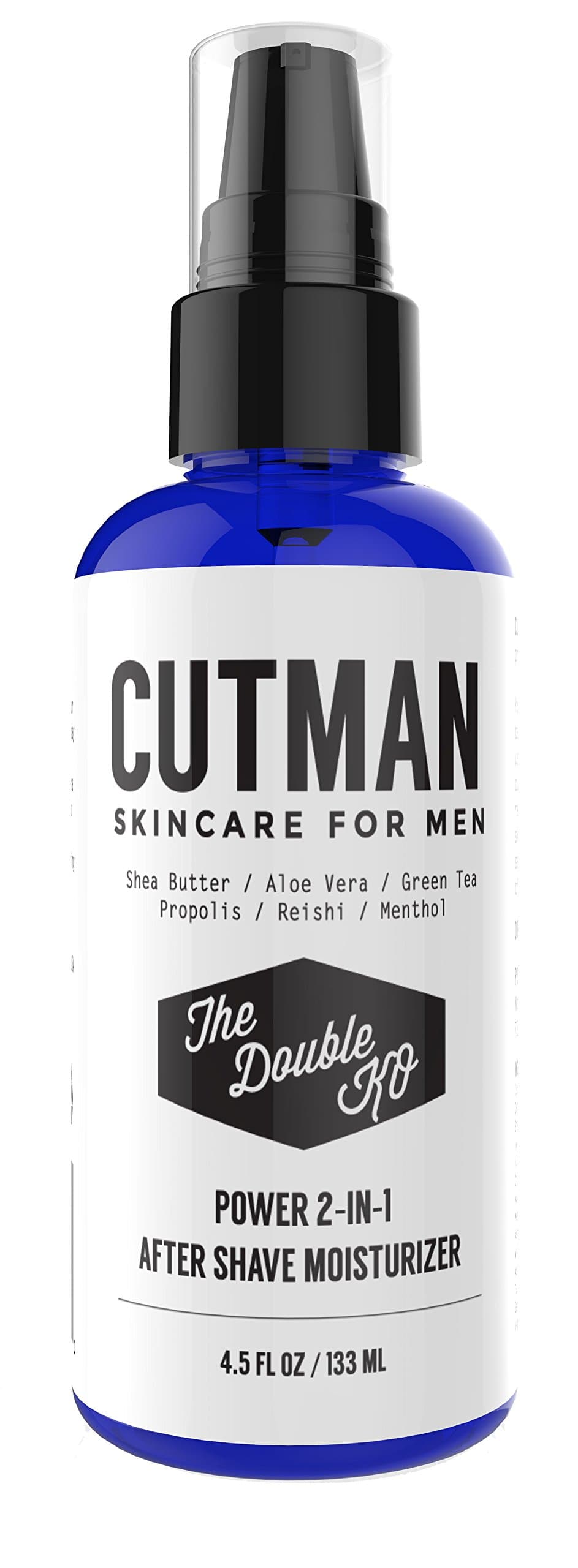 Cutman After Shave Balm + Face Moisturizer For Men - 4.5 Oz Of Double KO - Menthol and Caffeine Soothes and Recharge - Attack Ingrown Hairs - Defends Dry Skin - Organic 2 In 1 Anti-Aging Aftershave