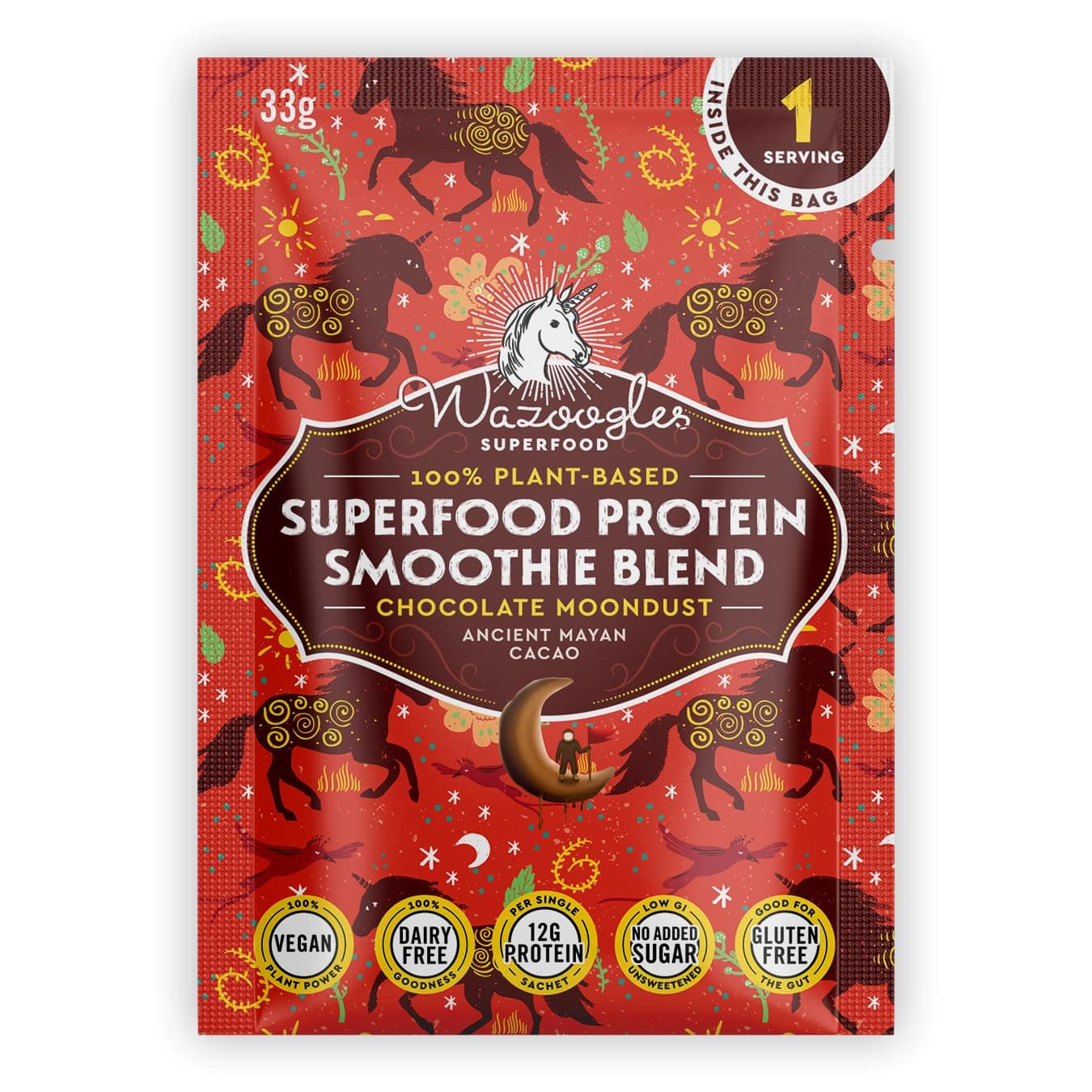 Wazoogles Superfood Protein Smoothi Blend – Chocolate Moondust, 33g | Clean Ingredients | Gluten Free | No Added Sugar | 12g Protein Per Serving | Sustainably Sourced | Plant Based Protein