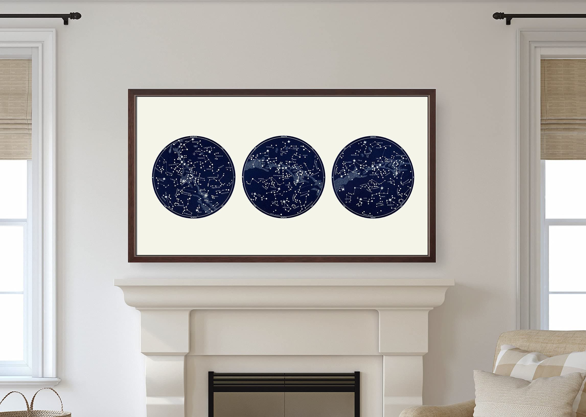 Large Horizontal Star Map, Large Constellation Over the fireplace art Home Decor for Living Room, Bedroom, Nursery, Kid's Room 22 x 44