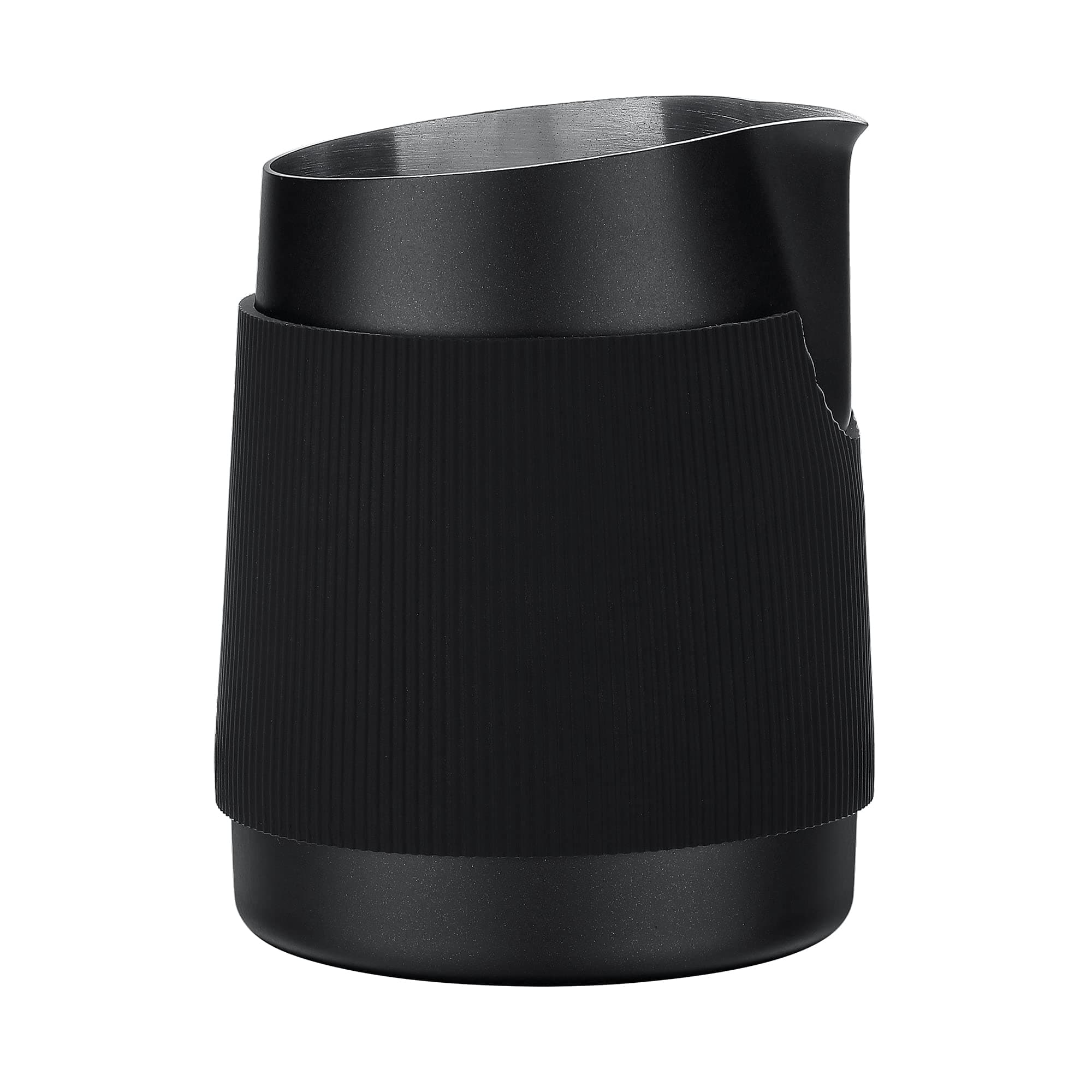 Handleless Milk Frothing Jug, Milk Pitcher 15.2 oz, Milk Frother Steamer Cup Stainless Steel Espresso Cup, Sharp Spout, Black, 450 ml