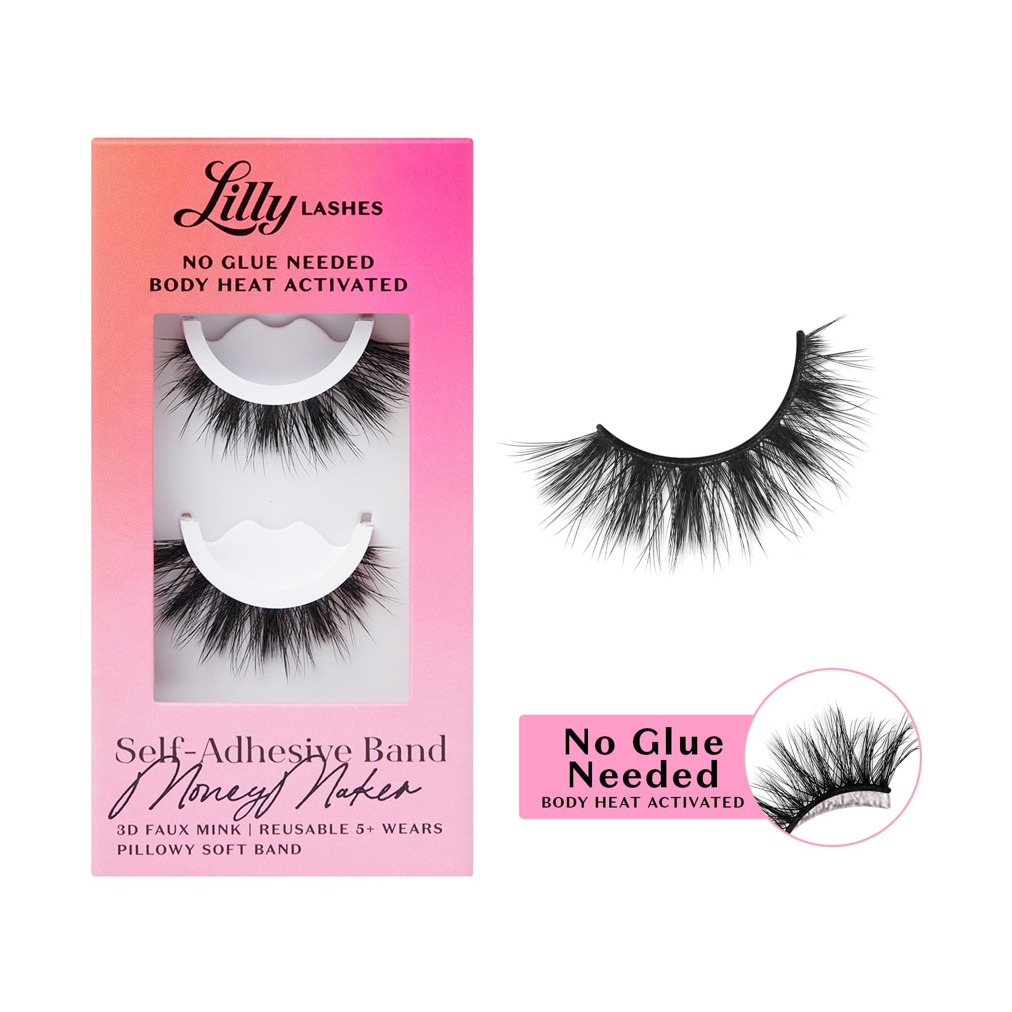 Lilly Lashes 3D Body Heat Activated False Eyelashes, No Glue Required, Reusable Up to 5 Times, Easy to Apply, Natural Look, Black, Pair