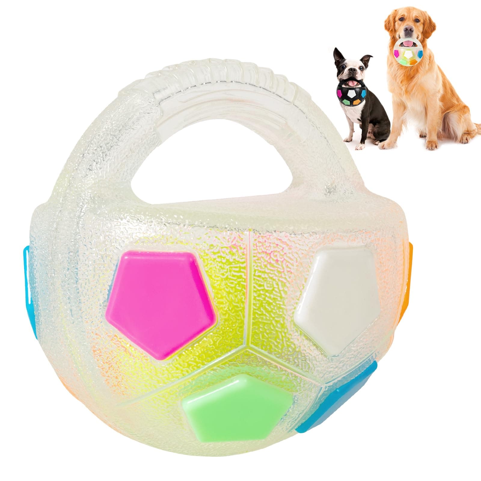 Blinggo Dog Toy Ball with Handle, Interactive Toss and Fetch Ball Toy for Dogs Playing, Squeaky Floating (Transparent with ball)
