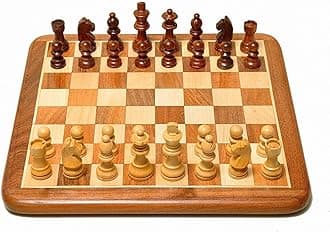 PALM ROYAL HANDICRAFTS 14x14 inches Non-Magnetic Flat Wooden Chess Board Set with 32 Chessmen for Kids and Adults Storage Bag Available 14 x 14 Inches