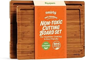 SMIRLY Bamboo Cutting Boards, Brown Bamboo Wood Cutting Board for Kitchen, Set of 2 Medium -Small & Deep Juice Groove, Butcher Block for Chopping Meat, Charcuterie Cheese Tray, Kitchen Gadgets