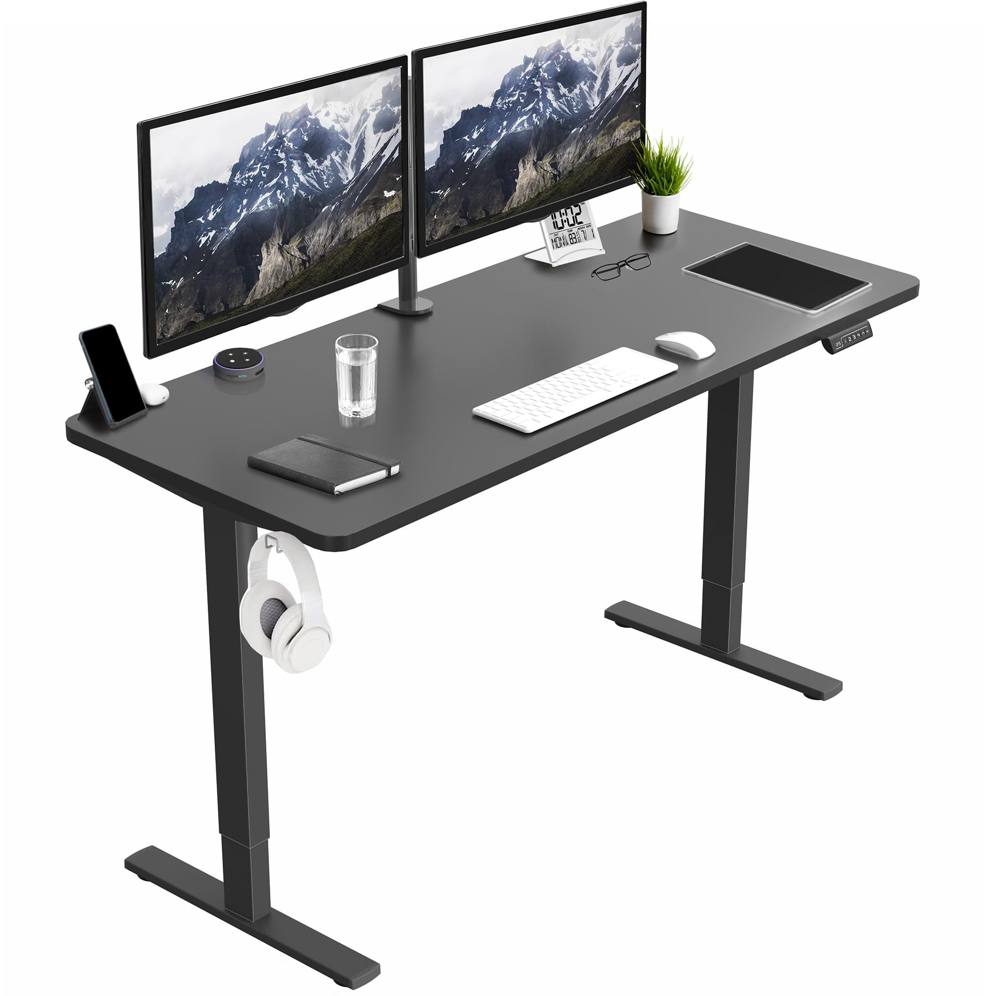 VIVO Electric 60 x 24 in Standing Desk, Memory Height Adjustment, 1B Series, Holds 220 lbs, One-Piece Black Top, Black Frame, DESK-KIT-1B6B