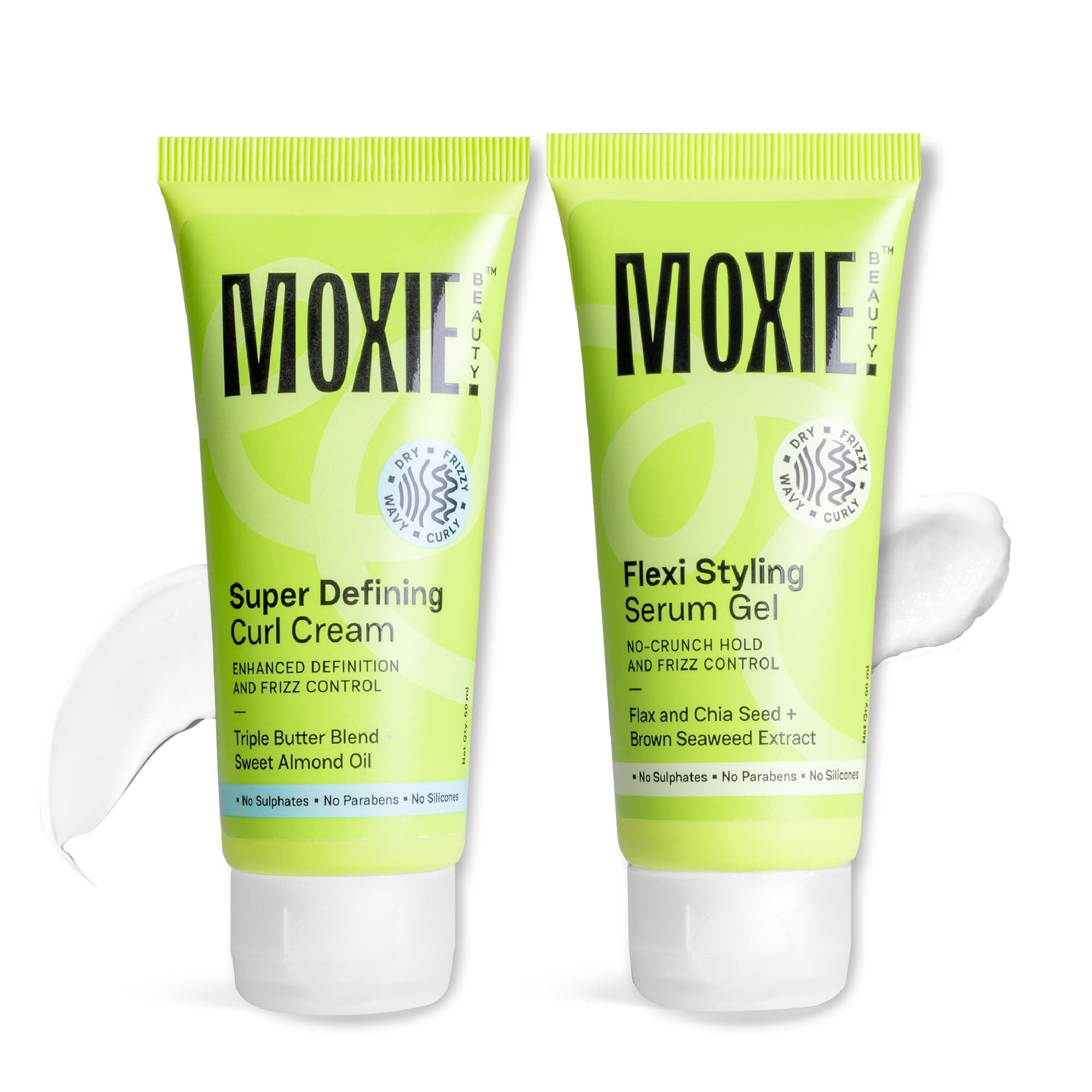 Moxie Beauty Curly Vibe Setter Travel Duo | Boosts Curl Definition & Retains 96% Moisture | Super Defining Curl Cream (50ml) & Flexi Styling Serum Gel (50ml)