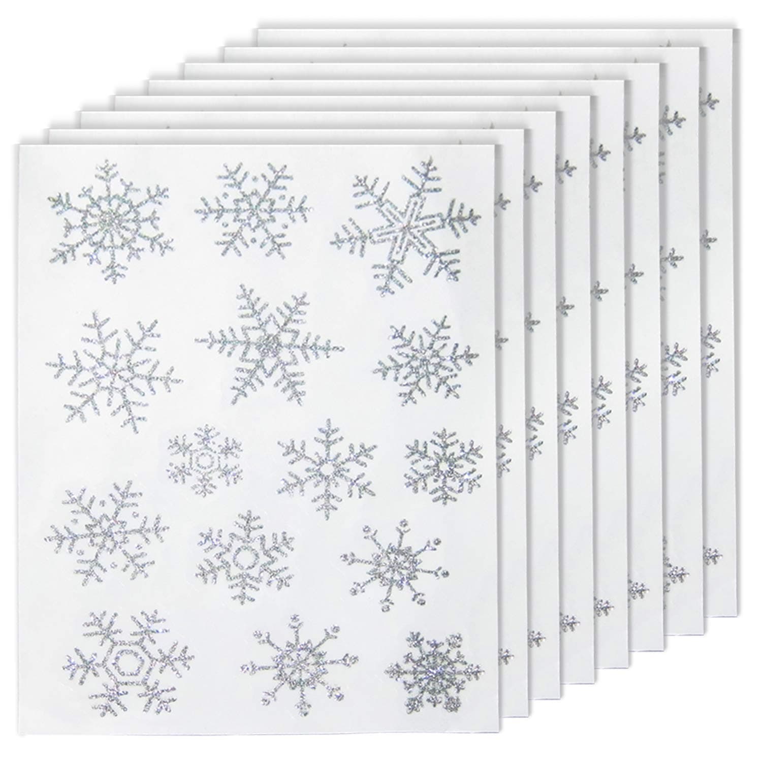 Lainrrew 120 Pcs Christmas Snowflake Window Clings, Glitter Silver Snowflake Window Decals Xmas Snowflake Window Stickers Winter Decorations for Christmas New Year Party