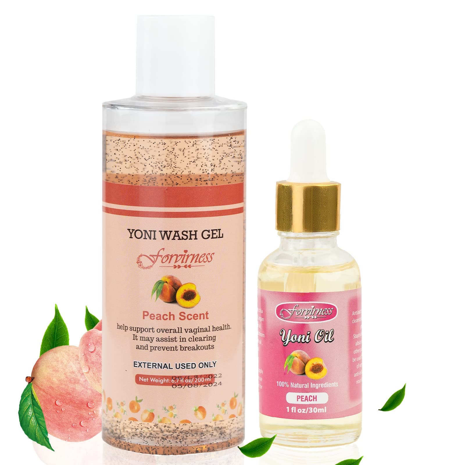 Feminine Wash & Natural Yoni Oil Set, l Wash with Cleaning Factor - Cleanse, Remove Odor, pH Balance for Women, Tested Yoni Wash, 1 fl.oz Peach Feminine Oil & 6.7 fl.oz Intimate Wash