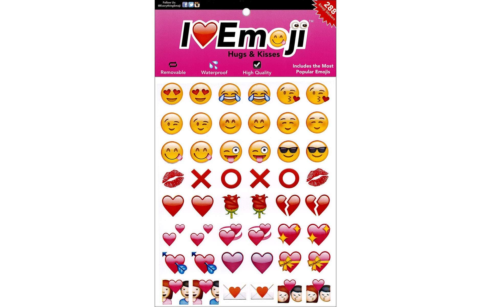 I EM JI Hugs and Kisses Pack of 288 Waterproof Removable Emoji Stickers