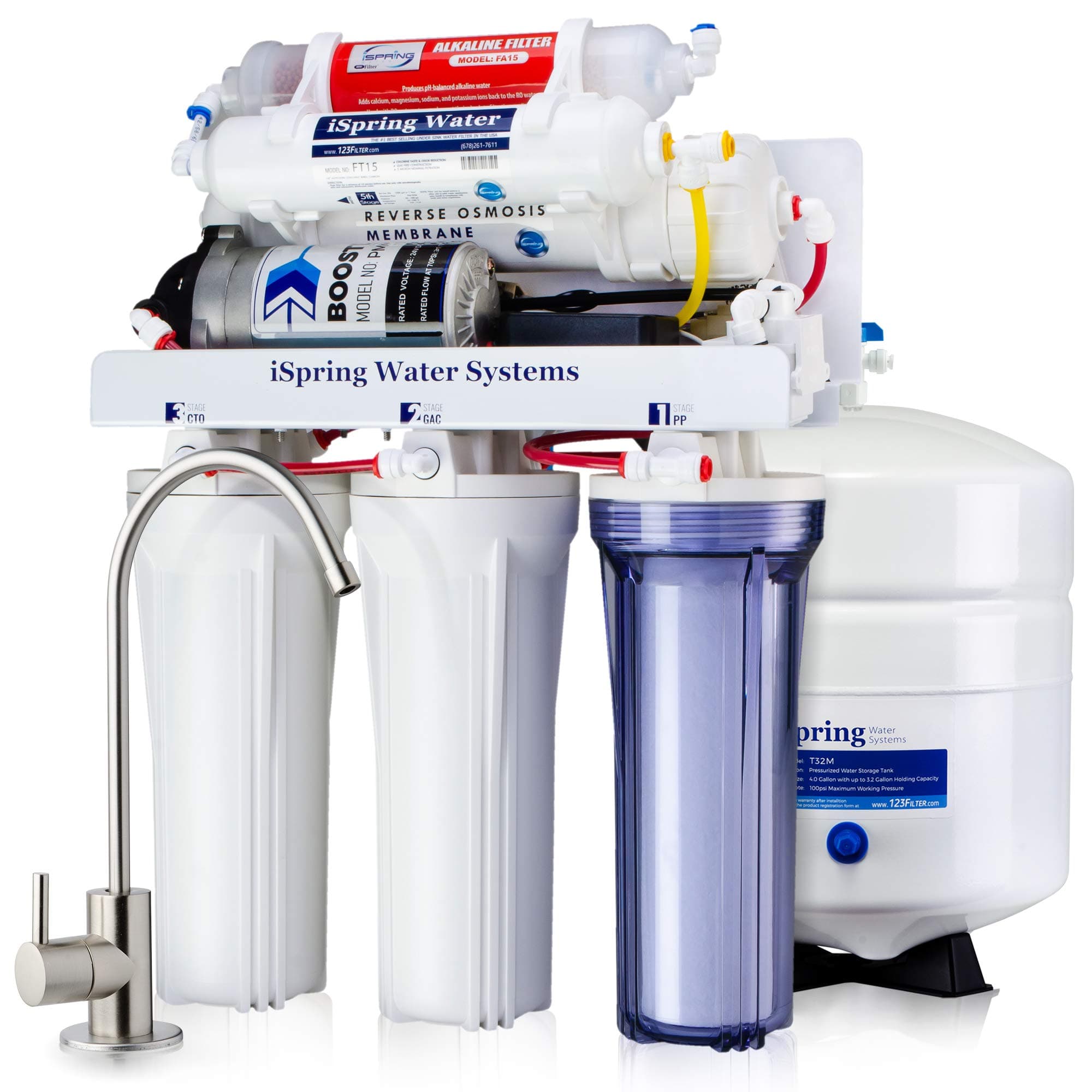 iSpring RCC7P-AK 6-Stage Reverse Osmosis Water System Under Sink with Alkaline Filter and Pump, pH+, 75 GPD, TDS Reduction, RO Drinking Water Filtration System