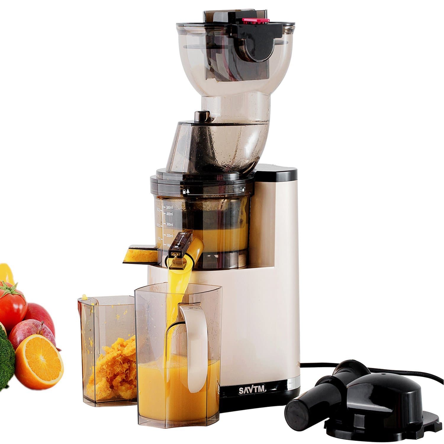 JE120-08M00 New Electric Masticating Wide Mouth Whole Chute Anti-Oxidative Fruit and Vegetable Slow Juicer, Golden(250W AC Motor, 35 RPMs, 3.5"Inches Big Mouth)