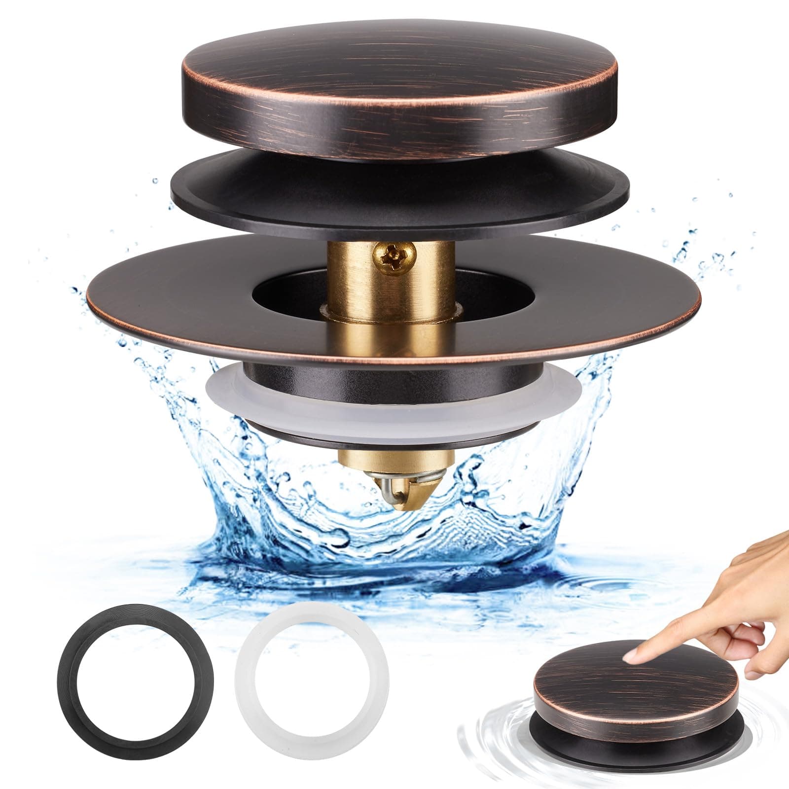 Uxoz 浴槽排水栓 先端つま先/トリップレバー/リフト&ターンタブ排水管の交換用 浴槽排水栓 1.5インチから1.72インチの排水穴に3つのOリング、オイル磨きブロンズ