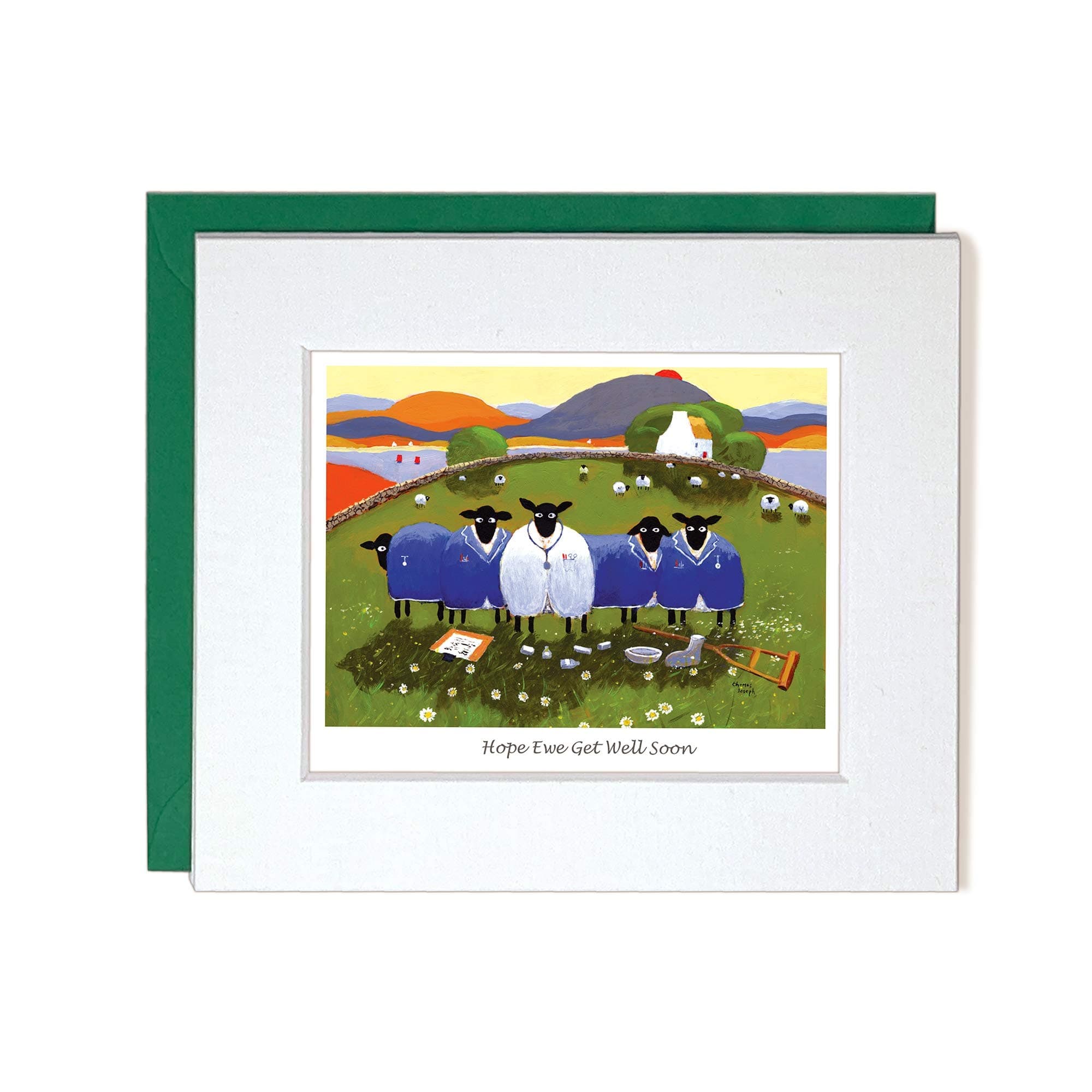 "Hope Ewe Get Well Soon" Mounted Greeting Card by Thomas Joseph - Get Well Soon - Doctor Nurse Medic