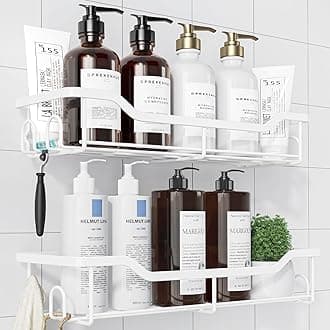 Kitsure Shower Caddy, Large Adhesive Shower Organiser, Stainless Steel Shower Shelf for Indoor Shower, No Drilling, Bathroom Organizer and Storage, Home Decor Accessories, 2 Pack, White