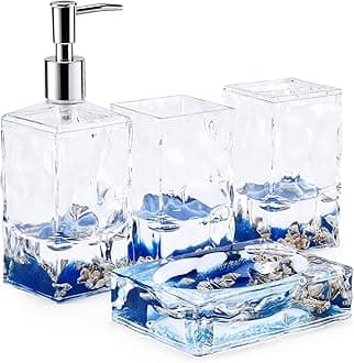 Locco Decor 4 Piece Acrylic Liquid 3D Floating Motion Bathroom Vanity Accessory Set Shell
