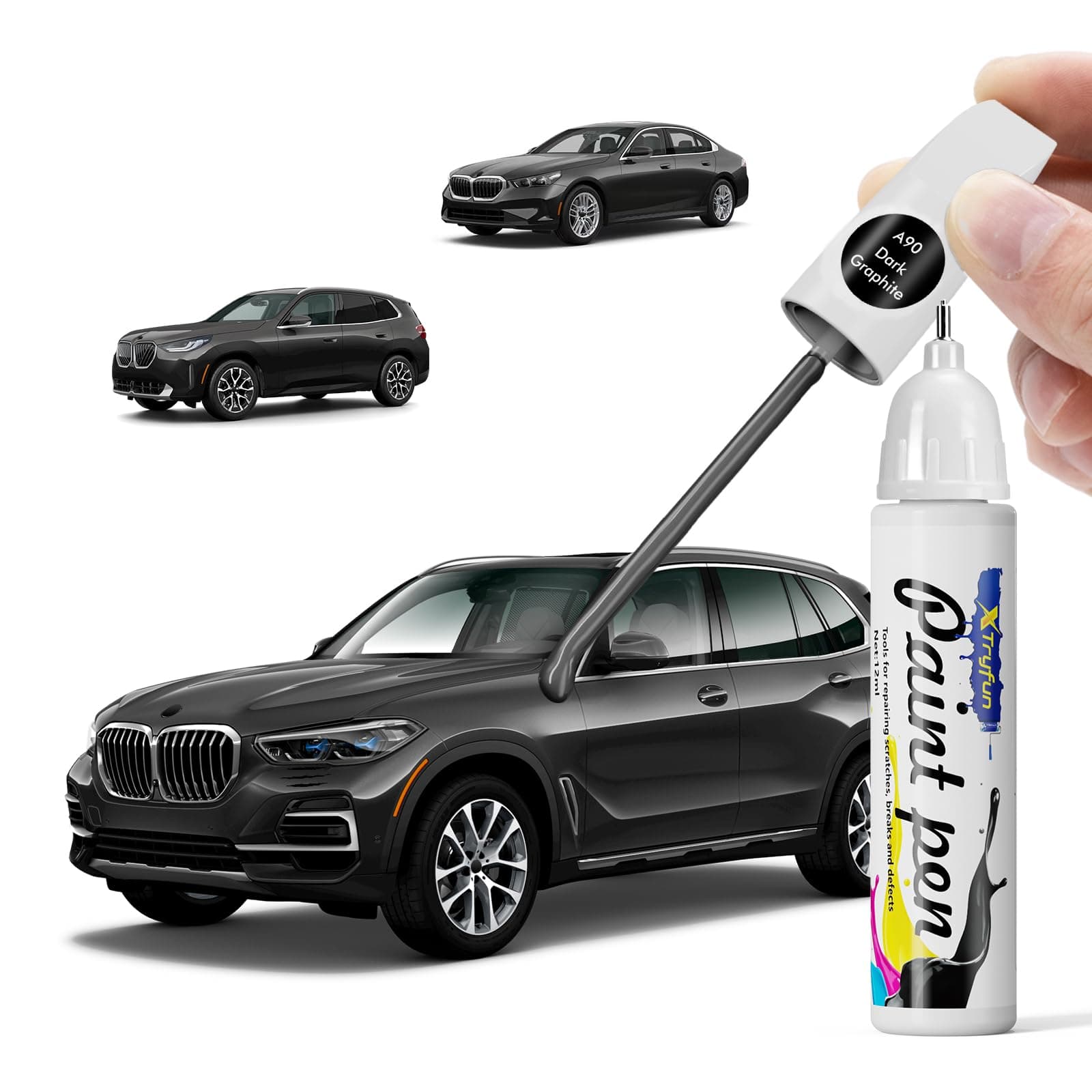 A90 Dark Graphite Touch Up Paint Compatible with BMW, DIY Car Paint Scratch Repair, Quick & Easy Fix Automotive Scratch Repair for X3/X4/X5/X6/X7/5 6 7 Series/iX/i8/M5/B7