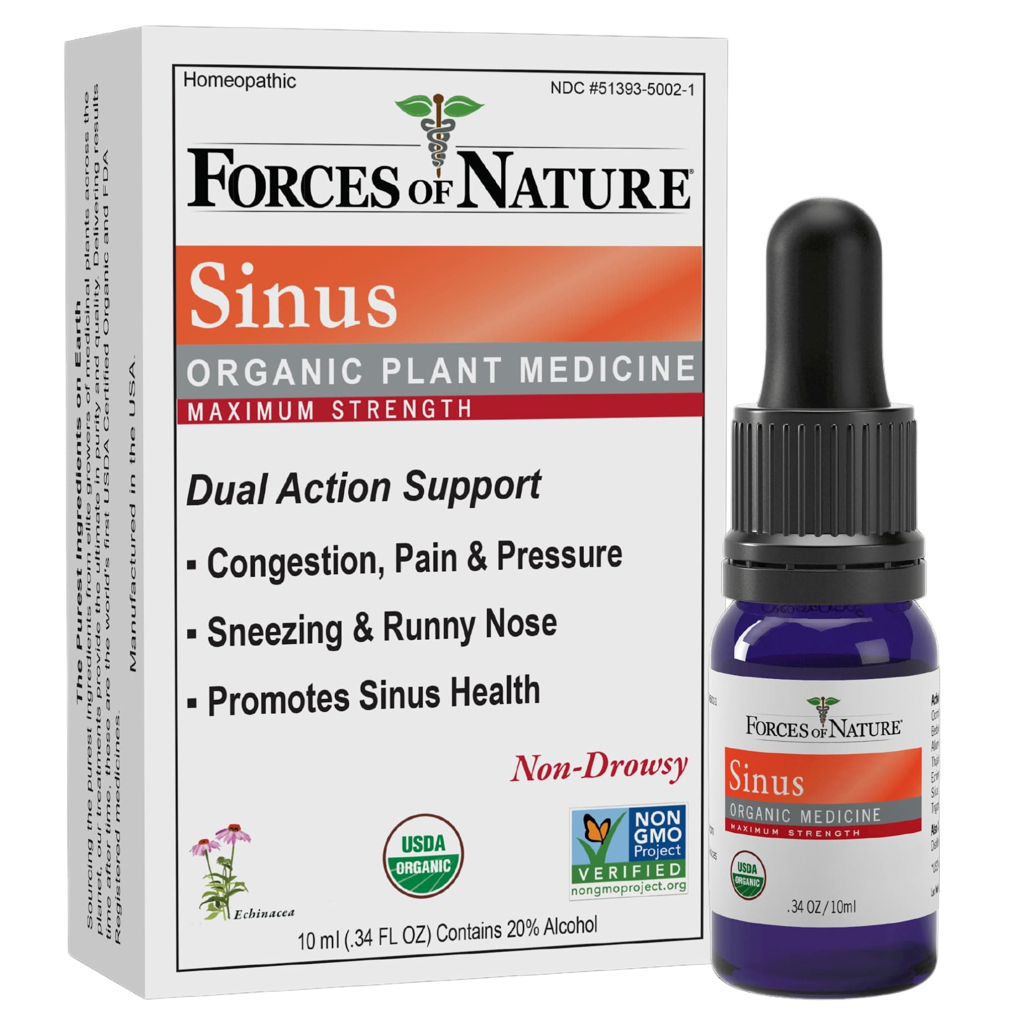 Forces of Nature Sinus, Organic Medicine, Immune Drops, Maximum Strength, 0.34oz (10ml)