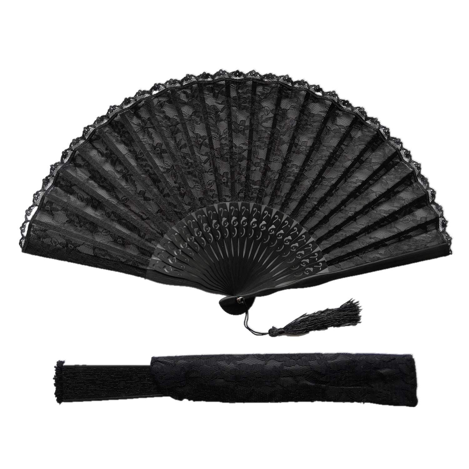 Eastern WindEastern Wind Black lace hand folding fan, handheld foldable rave fan 8.5in