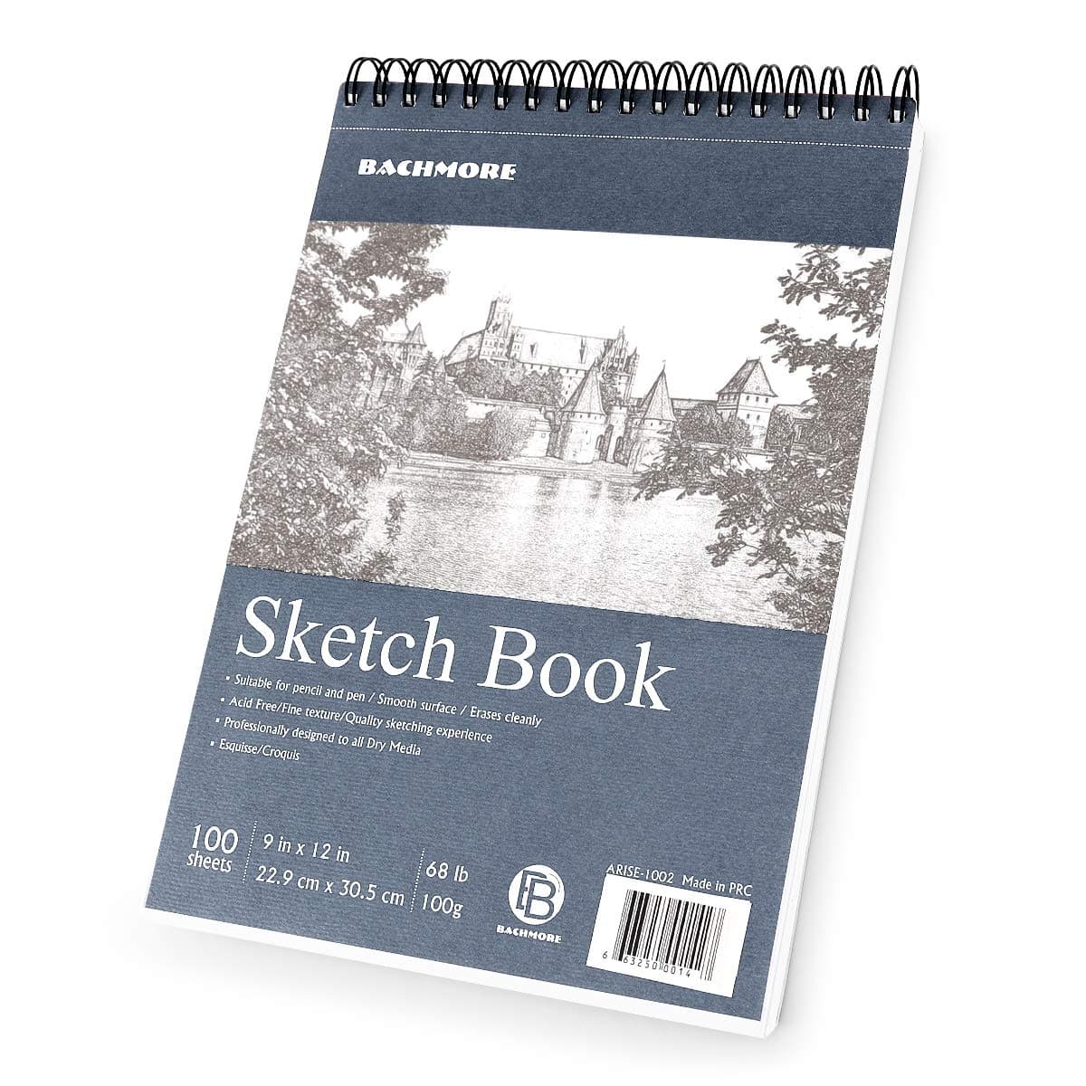 Bachmore Sketchpad 9X12 Inch (68lb/100g), 100 Sheets of TOP Spiral Bound Sketch Book for Artist Pro & Amateurs | Marker Art, Colored Pencil, Charcoal for Sketching