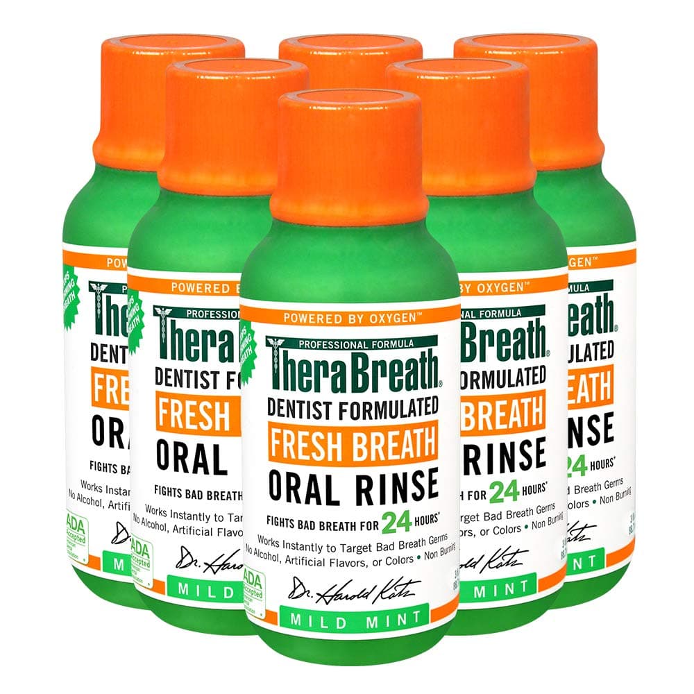 TheraBreath Fresh Breath Dentist Formulated Oral Rinse, Mild Mint, 3 Fl Oz (Pack of 6)