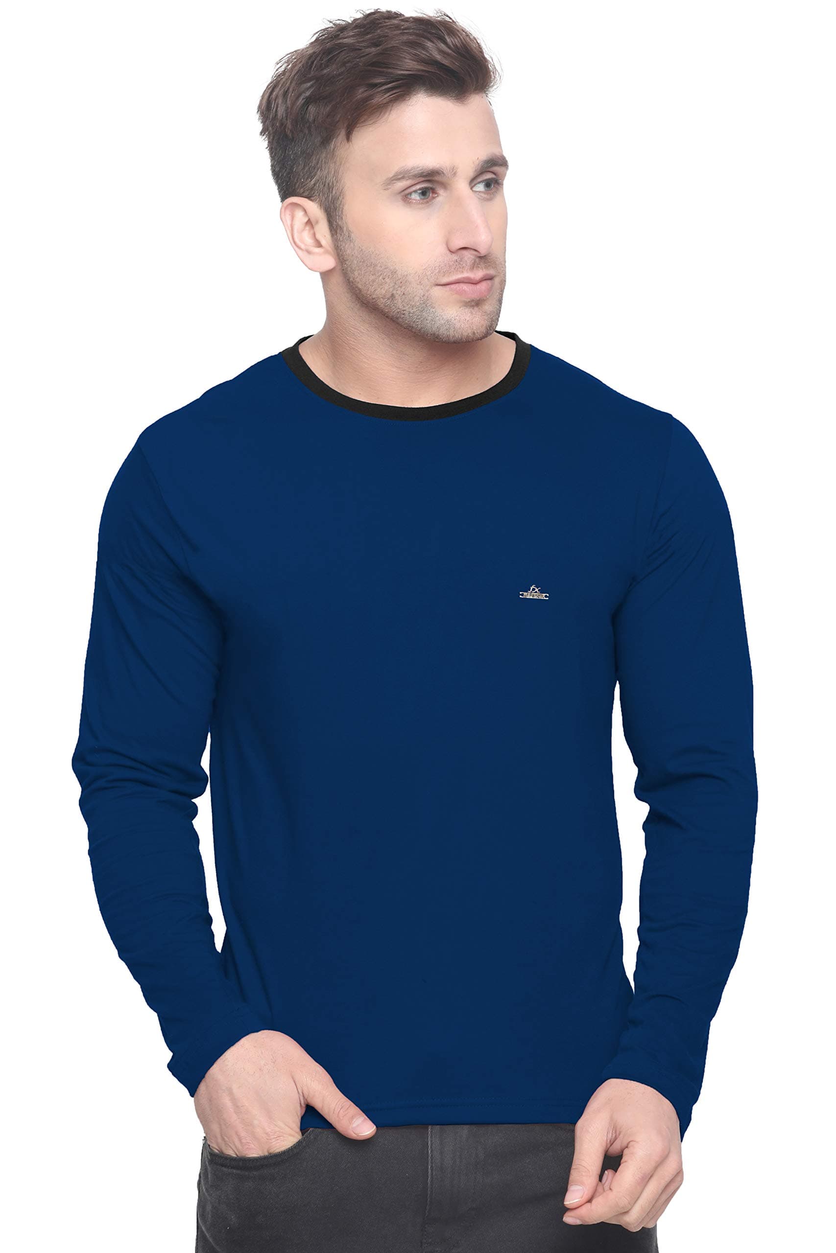 Men's Cotton Round Neck Casual Tshirts  Men's Slim Fit T Shirt  Polo Neck Full Sleeve Cotton Solid Regular Fit T Shirt for Men  Solid Men's Shawl Collar Regular Fit T-Shirt