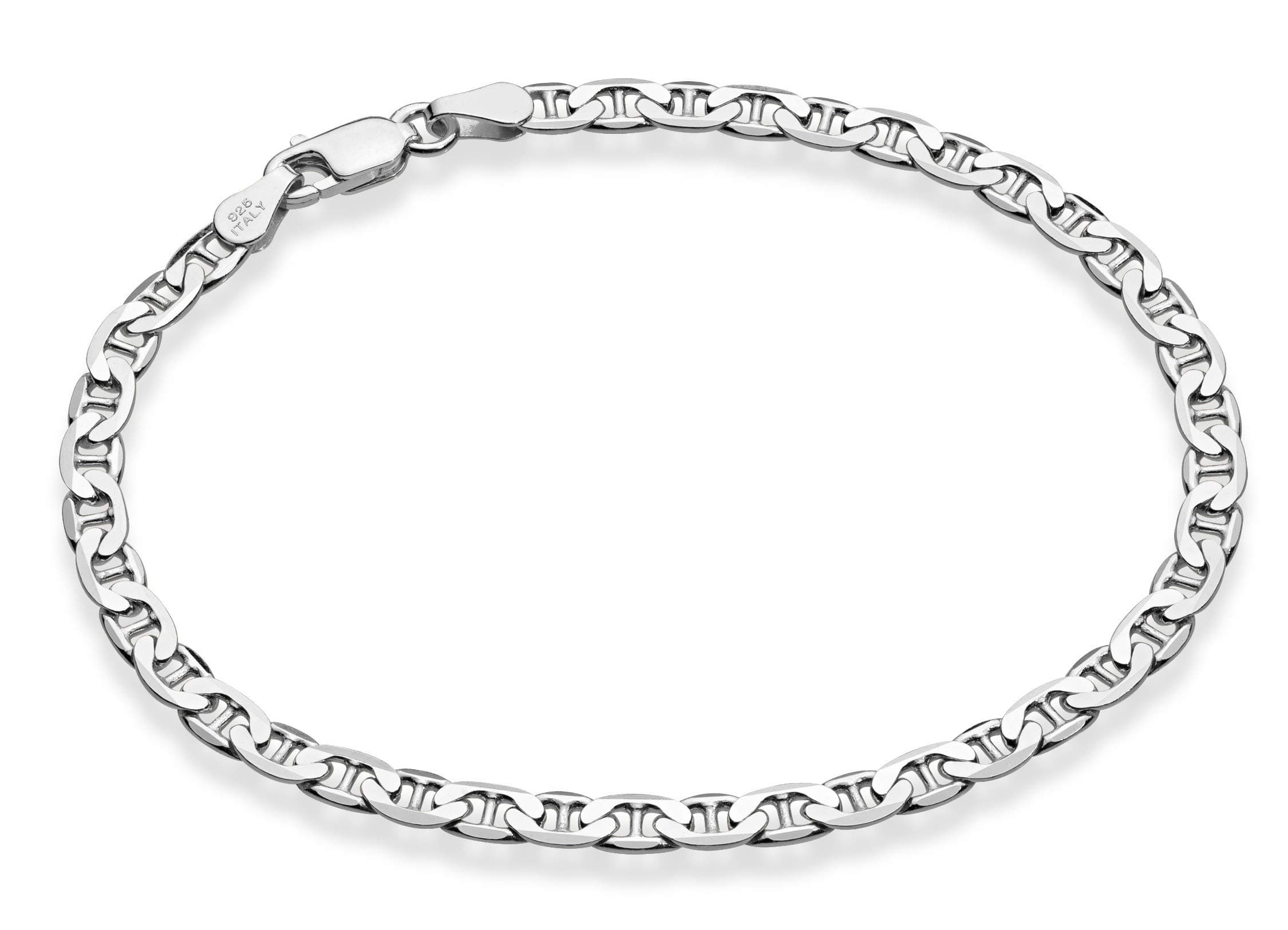 Miabella Italian Solid 925 Sterling Silver, 18Kt Gold Plated 3mm, 4mm Solid Mariner Link Chain Bracelet for Men Women, Made in Italy