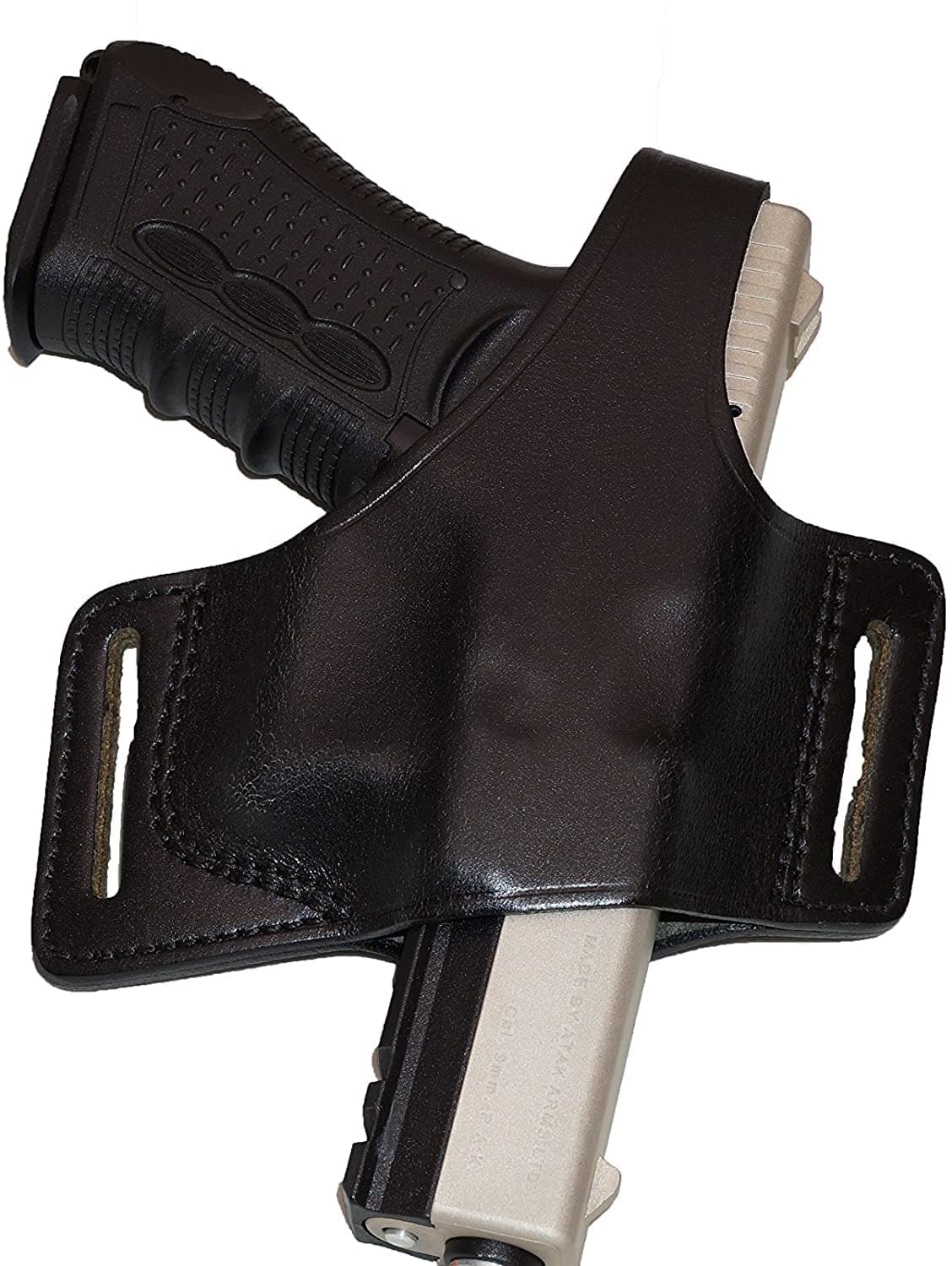 Holster for Glock 17, Pancake Leather Gun Holster for Glock 19 22 23 26 27, Two Slot Hand-Molded Open-end Genuine Leather Right Handed Handmade (ALIS532)