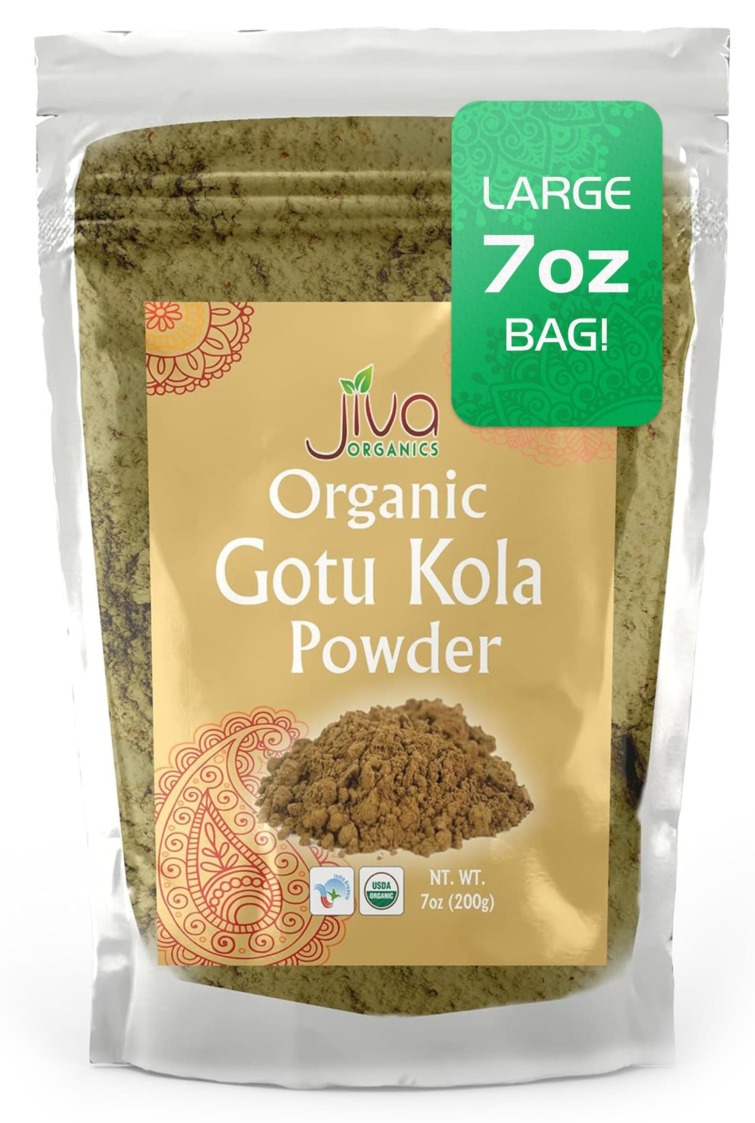 Jiva Organics Gotu Kola Powder (Centella Asiatica) 7 Ounce (200g) - Raw, Vegan, Non-GMO