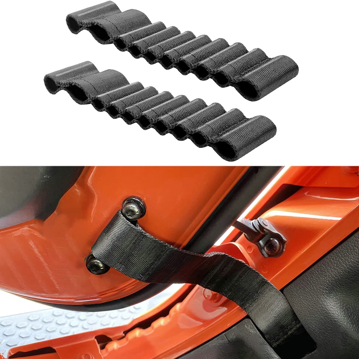 2PCS Adjustable Door Limiting Check Strap Nylon Belt Compatible with Jeep Wrangler TJ JK JL Left & Right Heavy Duty Strong Load 1000 Lb - Black