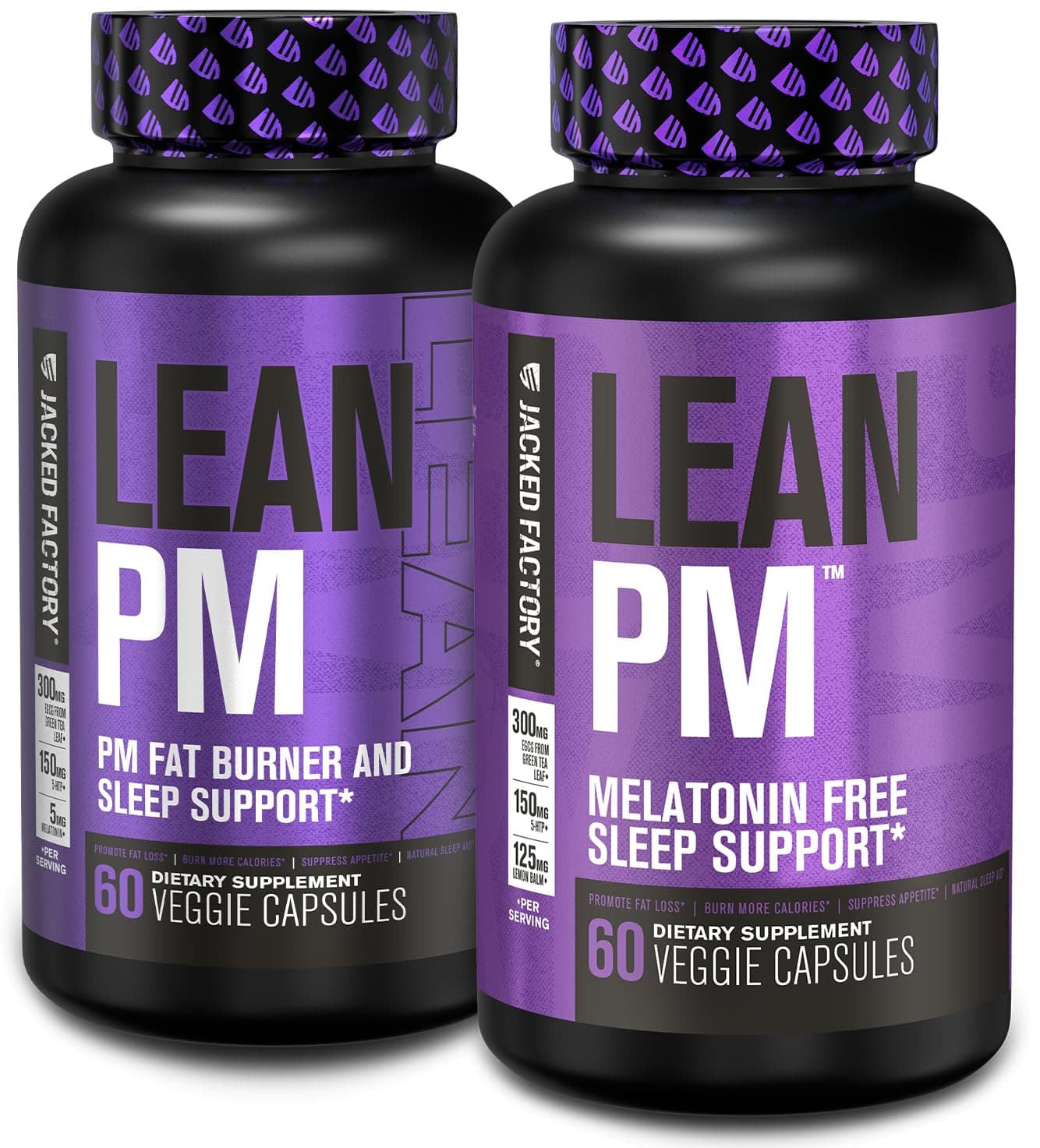 Jacked Factory Lean PM Night Time Fat Burner, Sleep Aid Supplement, & Appetite Suppressant for Men and Women with Melatonin & Melatonin-Free (120 Veggie Capsules)