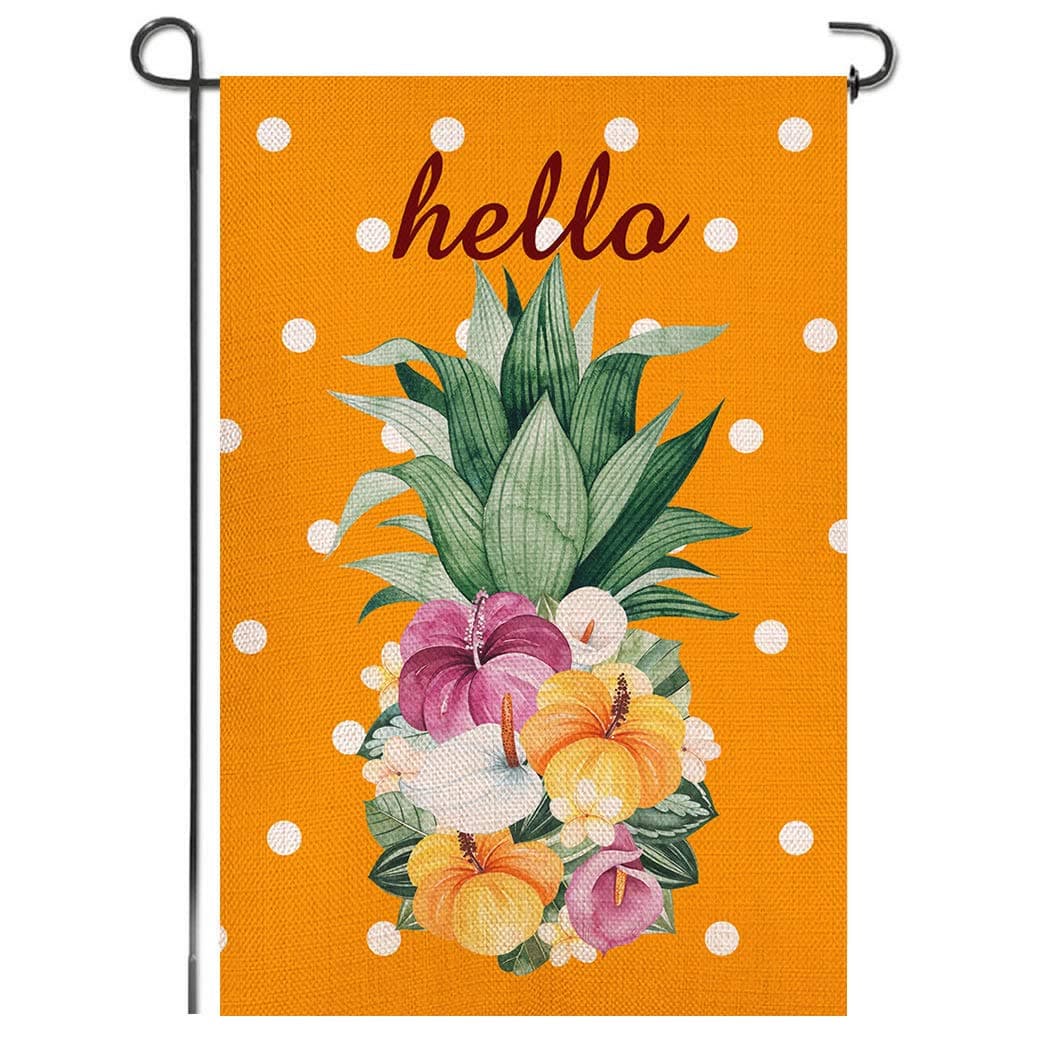 Shmbada Welcome Flowers Pineapple Burlap Garden Flag, Double Sided Seasonal Spring Summer Home Decor Outdoor Decorative Small Flags for Yard Lawn Patio Farmhouse, 12.5 x 18.5 inch