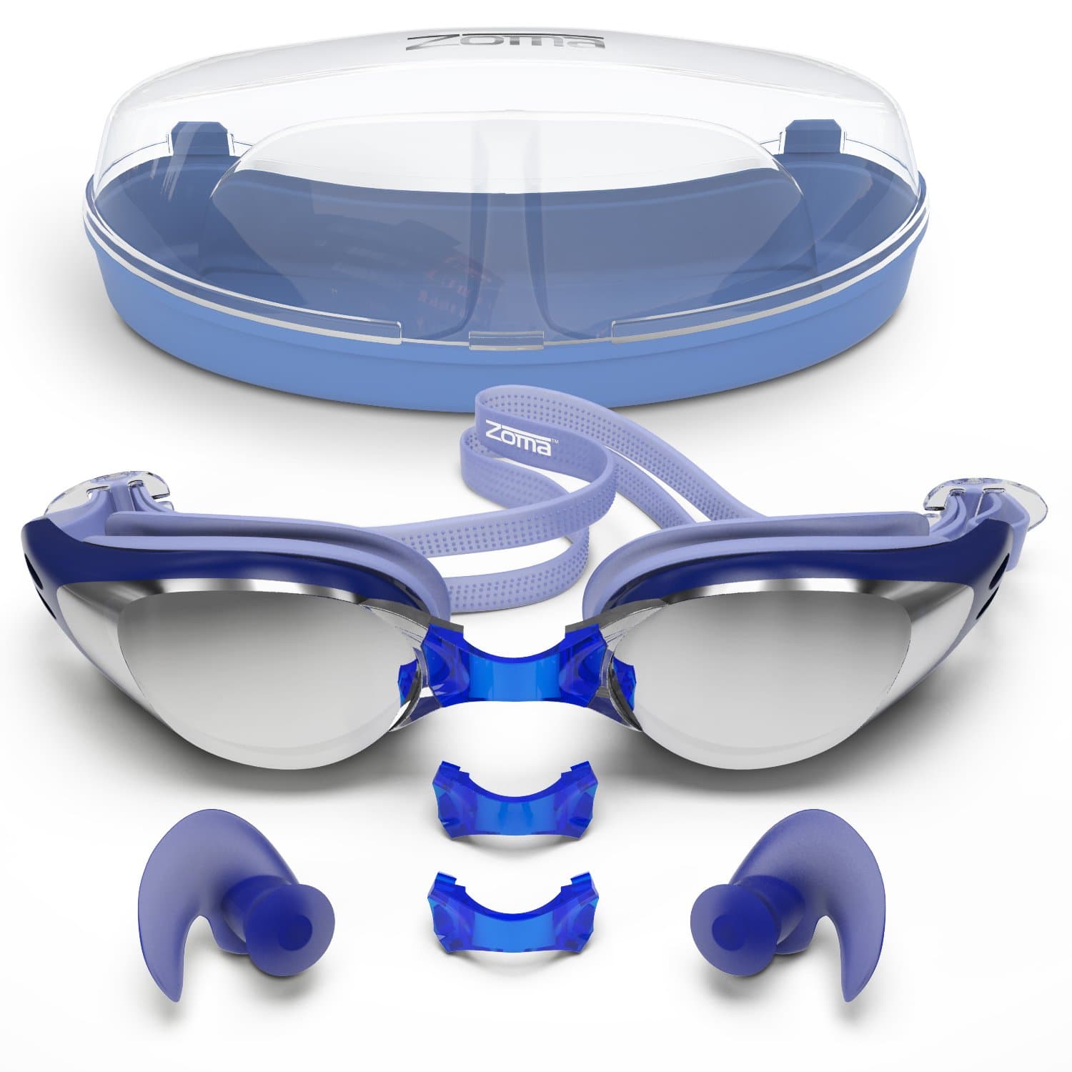 Swimming goggles with Anti Fog Technology for Women and Men - Customisable Nose Bridge for the for Adults and Kids - Packaged in Premium Goggle Case - FREE Ergonomic Silicone Earplugs Included