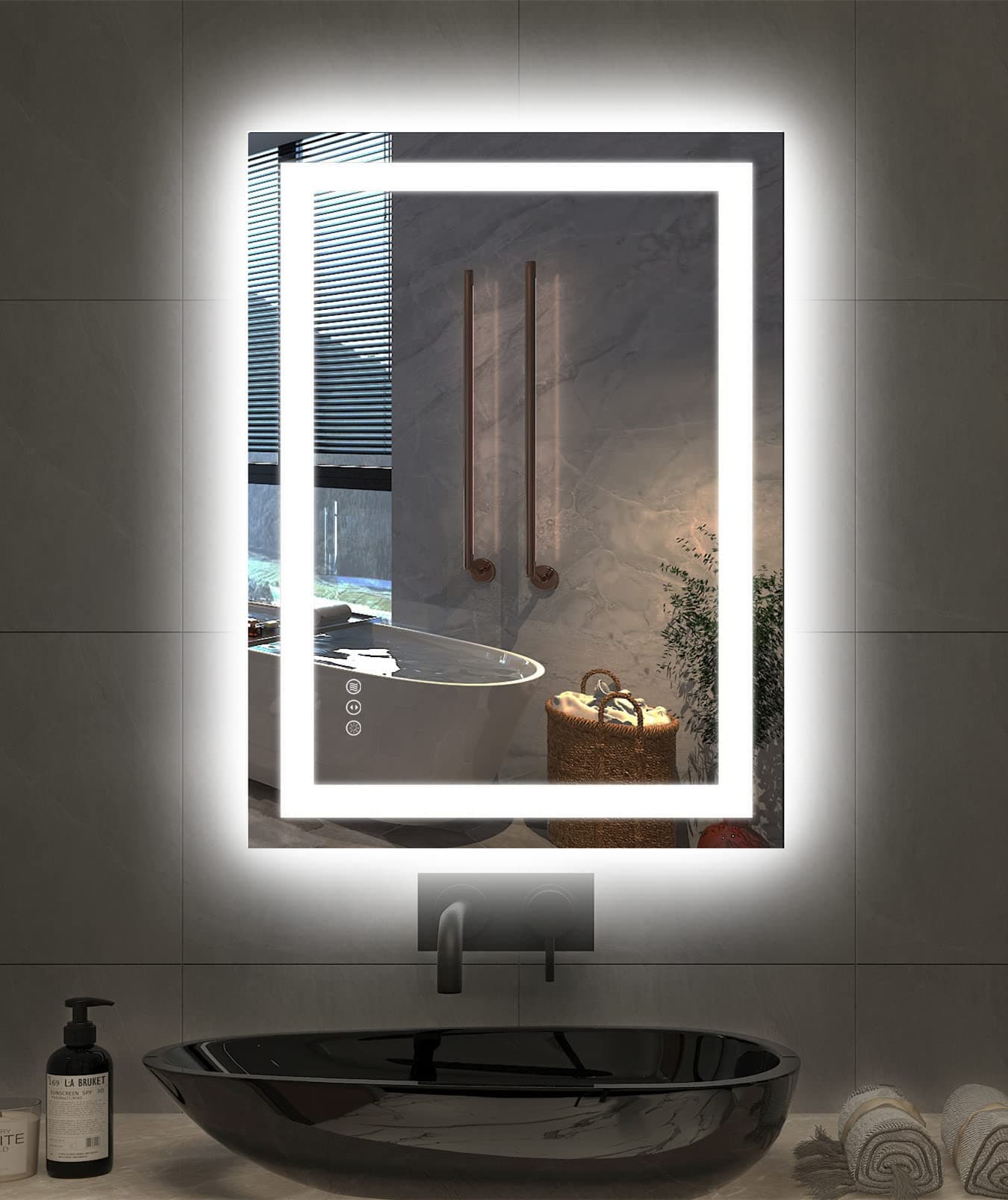 Amorho 24"X32" LED Bathroom Mirror with Lights, Front Lit and Backlight, Stepless Dimmable, Anti-Fog, Shatter-Proof Tempered Glass, Memory, 3 Colors Lighting Bathroom Mirrors for Vanity