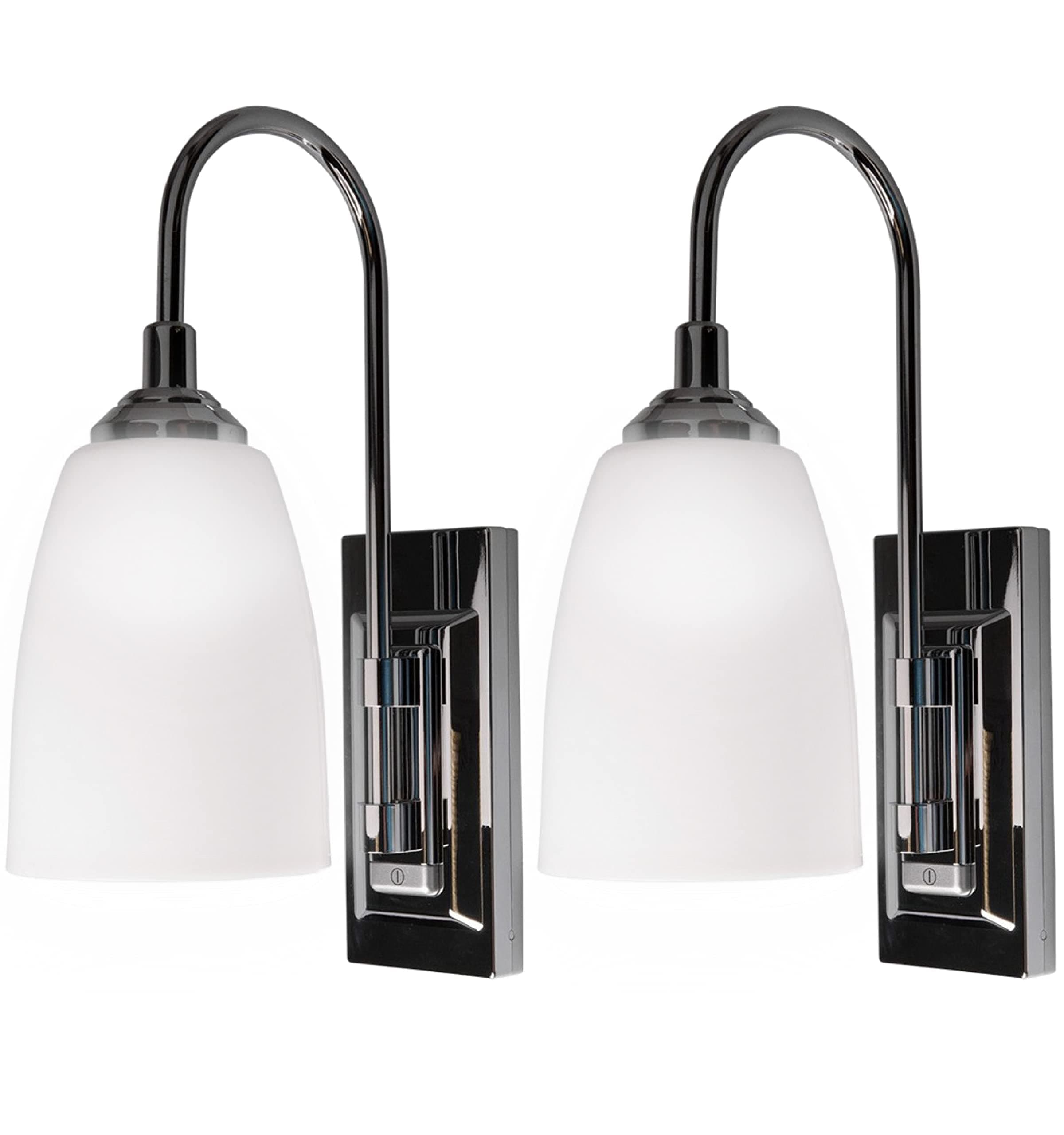 Westek Battery Operated Wall Sconce, 2 Pack – 70 Lumens, Plastic with Chrome Finish – Easy Wireless Installation Battery Wall Sconce – 2 Settings, Full or Dim – LPL780C