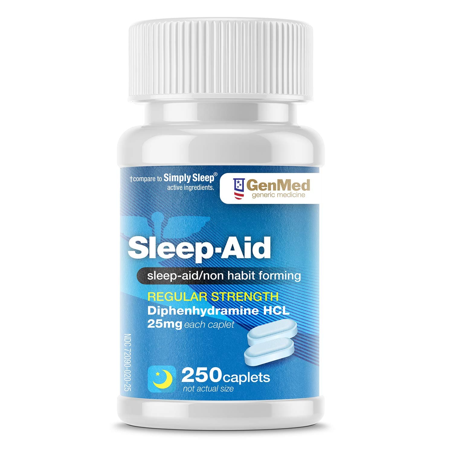 Genmed Sleep-Aid, 250Count, Diphenhydramine HCl, 25 mg, (Compare to Active Ingredient in Simply Sleep)
