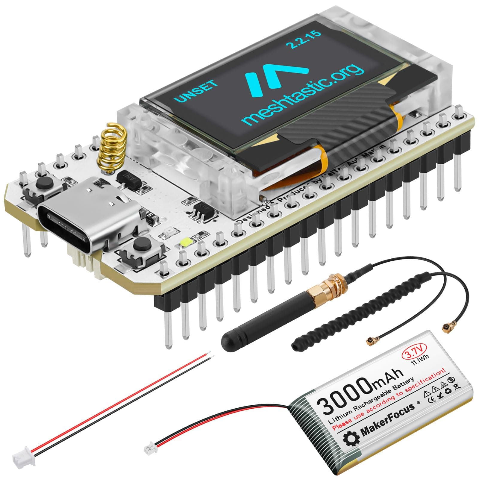 MakerFocus ESP32 LoRa V3 Development Board with 3000mAh Battery, 863-928 MHz Antenna Integrated WiFi Bluetooth SX1262 CP2102 0.96-inch OLED Display Type C for Meshtastic IoT Arduino Intelligent Scene