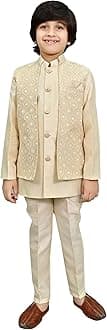 Kids Indian Ethnic Velvet Waistcoat Silk Kurta Pyjama Set Bollywood Style Wedding Ethnic for Boys