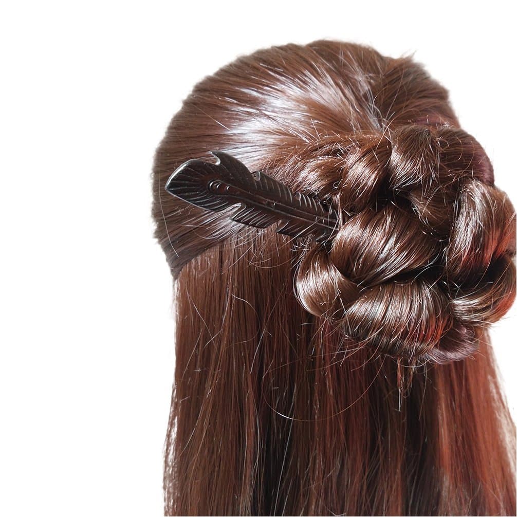 FANTAC CRAFTS Vintage Ebony Black Wood Handmade Carved Phenix Feather Hair Stick Hairpin Chignon Pin Peacock Tail Bun Upto Beauty Tool (Phenix)