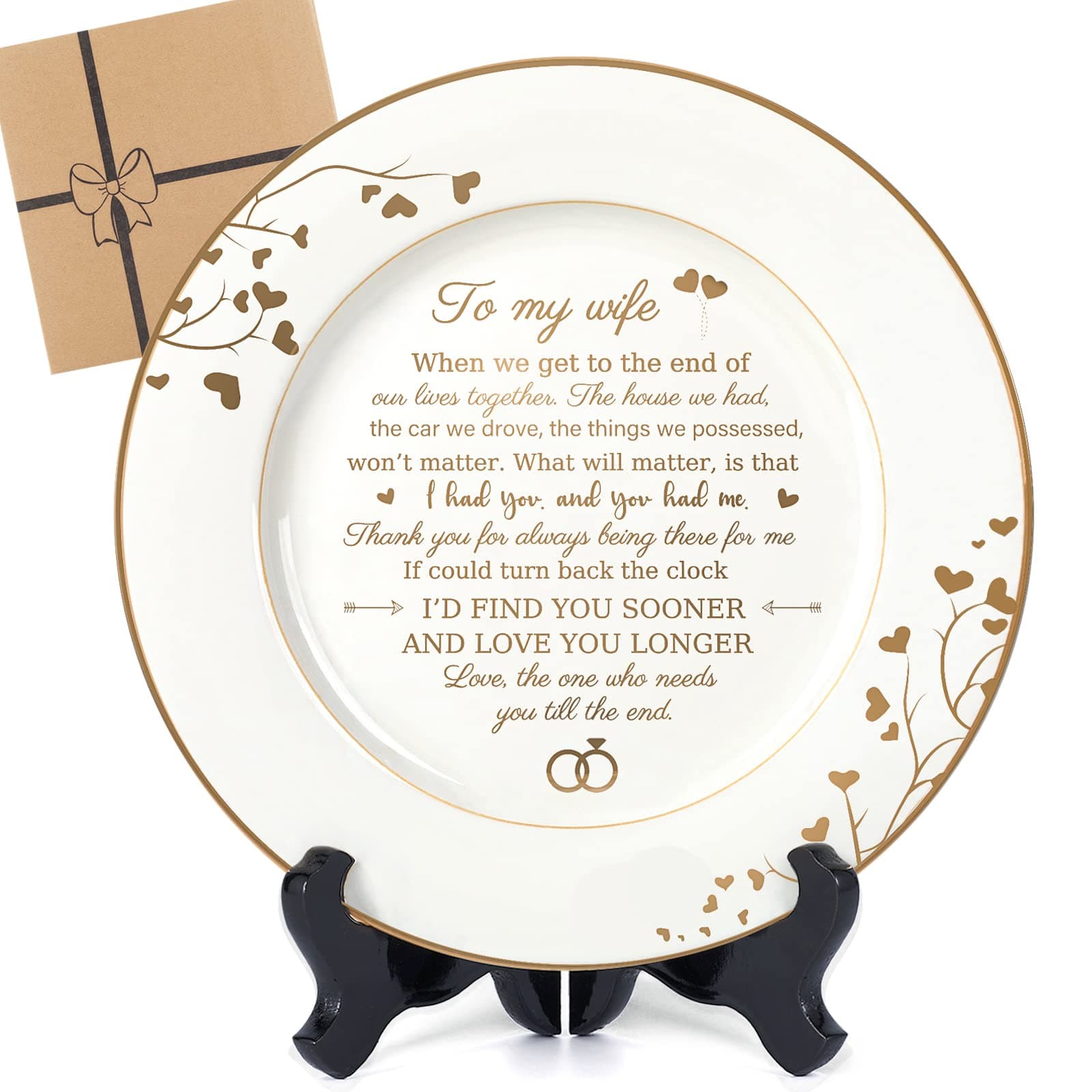 Urllinz Gift for Her Anniversary-to My Wife Gifts Plate with 24k Gold Foil,Birthday Gifts for Wife from Husband Presents,Happy Anniversary Wedding Gift for Wife,I Love You Gifts for Her,9" with Stand