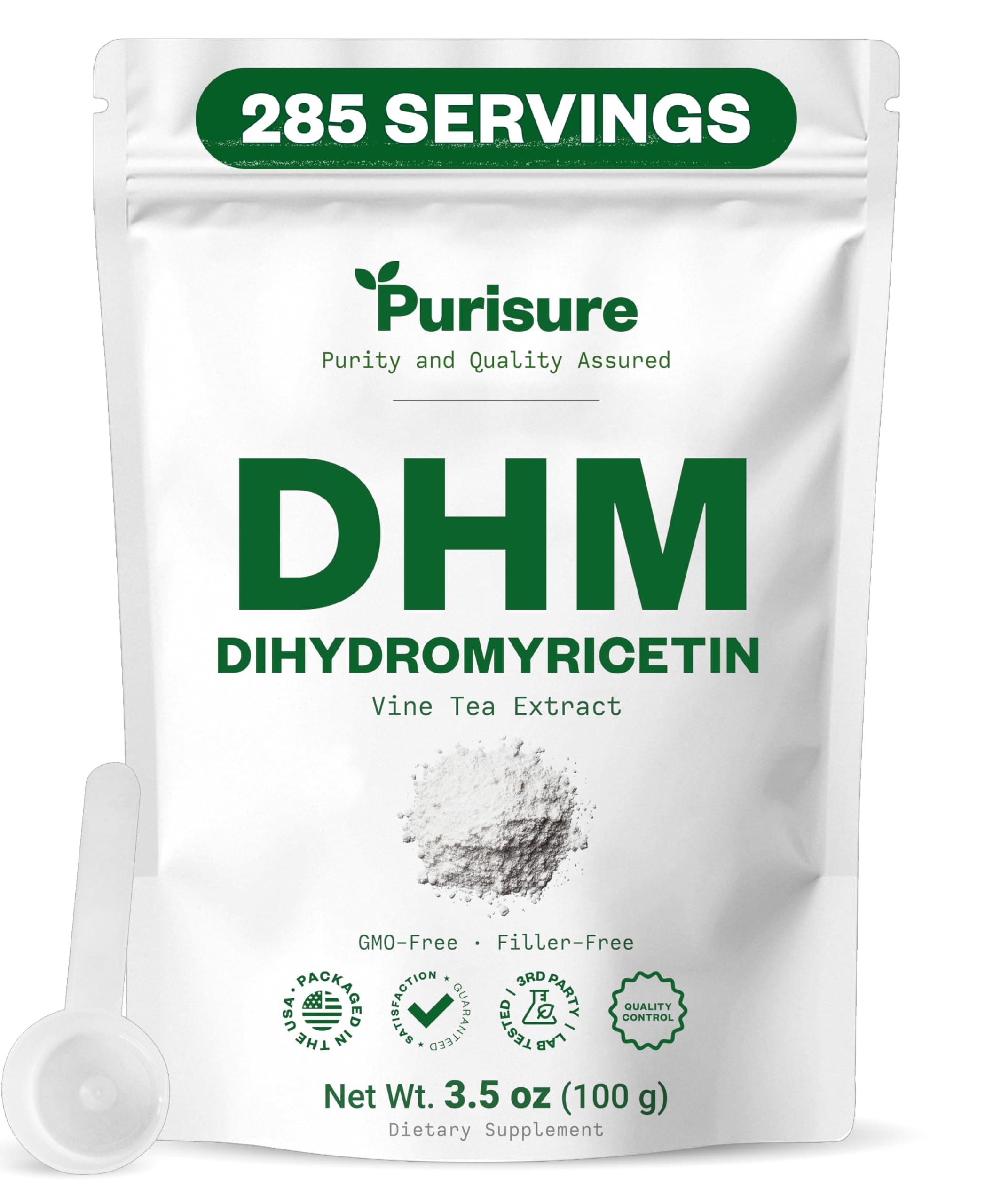 Purisure Dihydromyricetin (DHM) Powder 100g (285 Servings), Perfect for Hangover Prevention & Cure, Intoxication Prevention, Hangover Vitamins for Nutrient Restoration, Liver Support