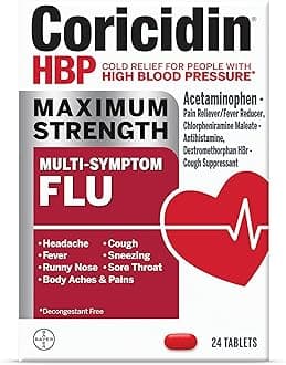 Coricidin Hbp, Decongestant-free Maximum Strength Multi-symptom Flu Tablets, 24 Count