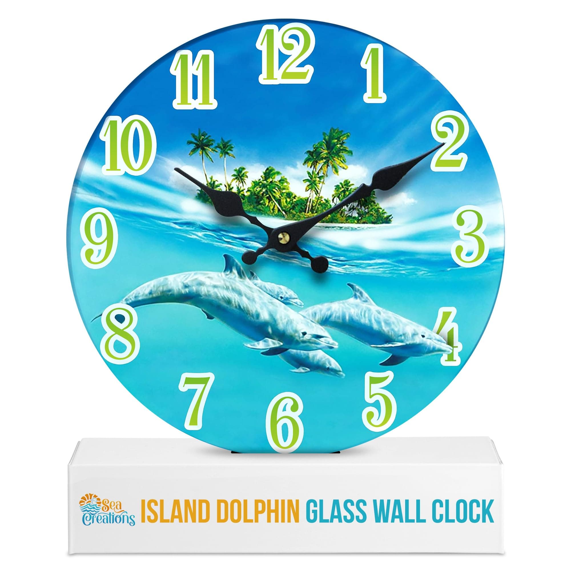 Glass Wall Clock - Coastal, Nautical, and Beach Themed | Decorative and Aesthetic Timepiece | Ideal Home Decor for Living Room, Bedroom, or Beach House | 13 x 13 Inches | Dolphin